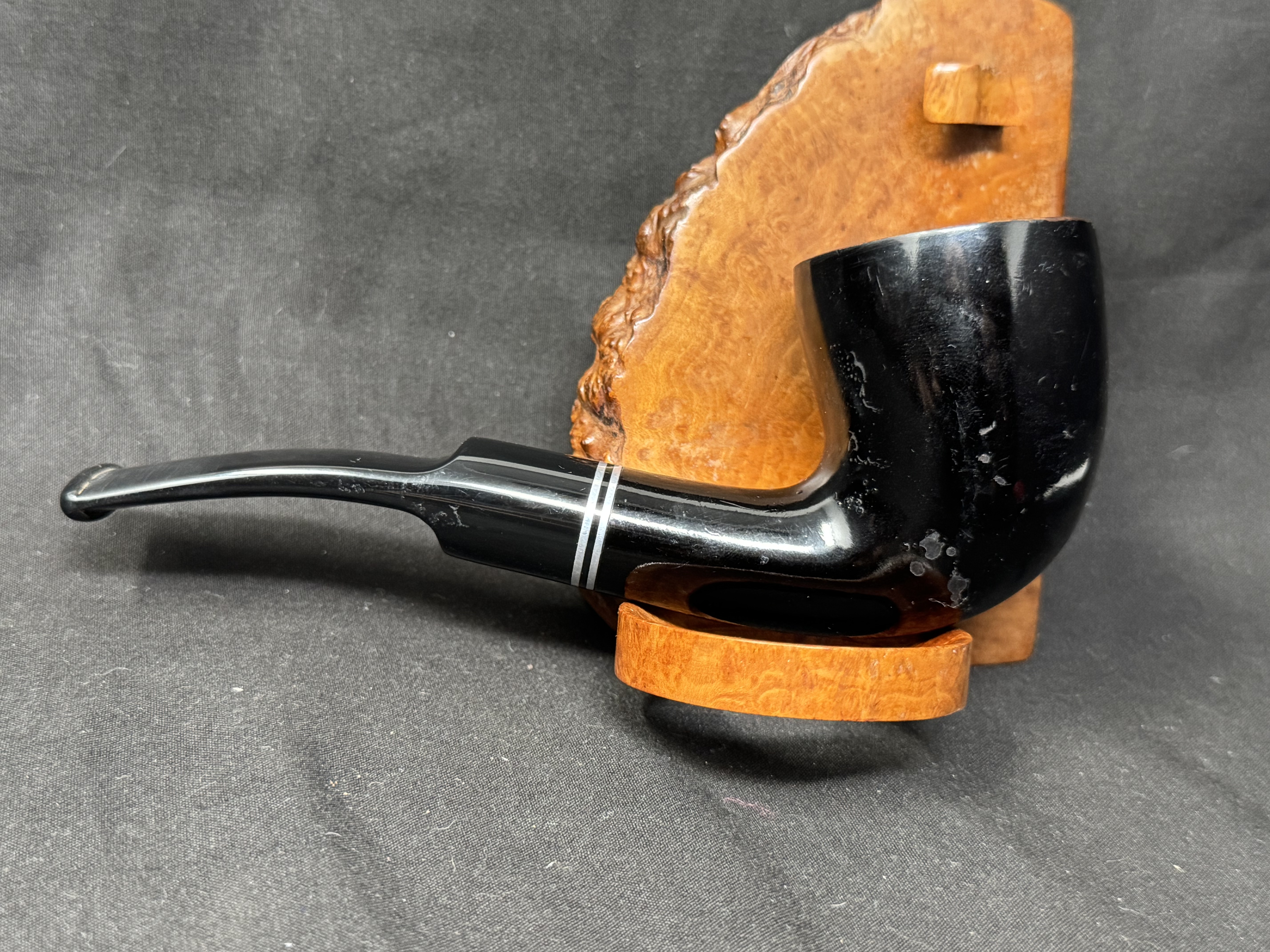 Passatore Italian Shiny Ebony Bent Dublin Estate Pipe, Black Acrylic Stem 3
