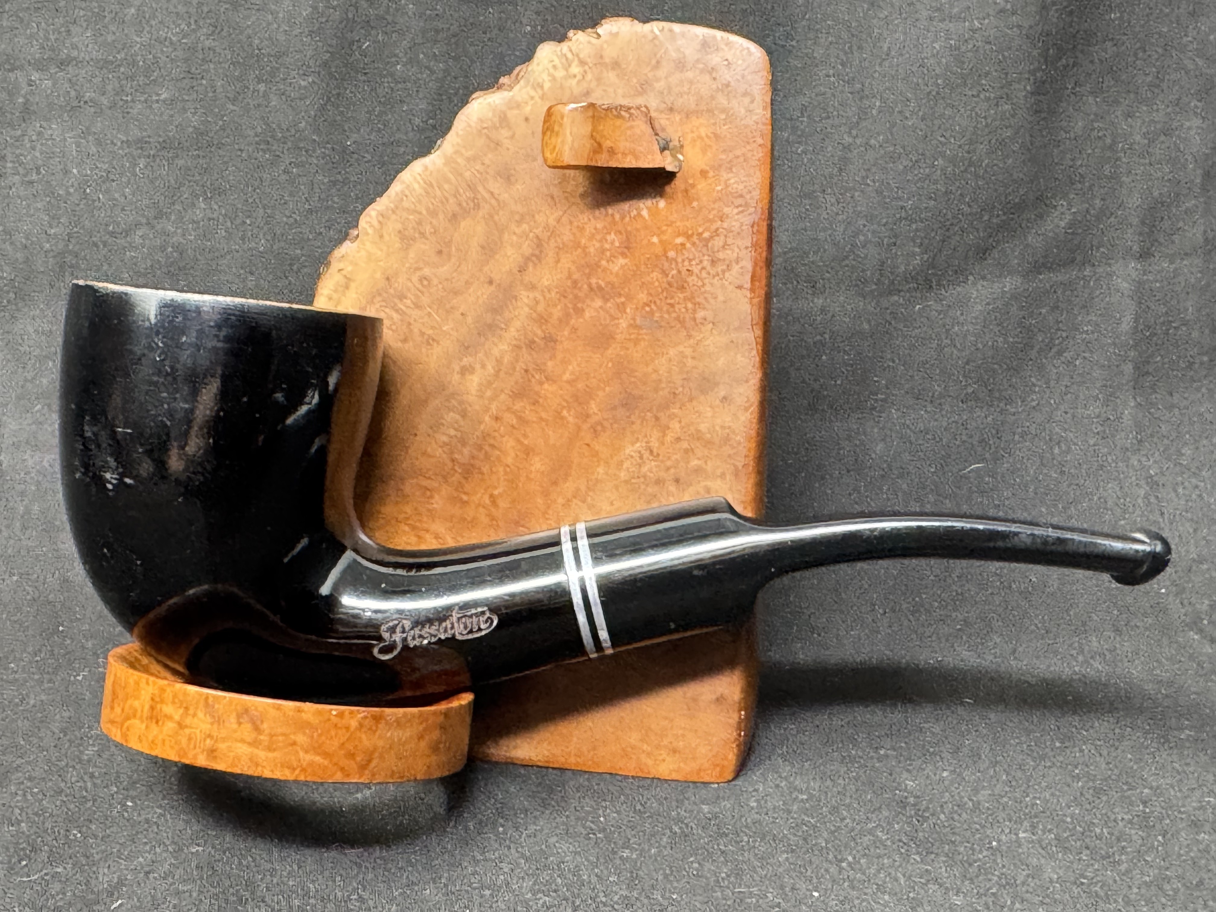 Passatore Italian Shiny Ebony Bent Dublin Estate Pipe, Black Acrylic Stem 4