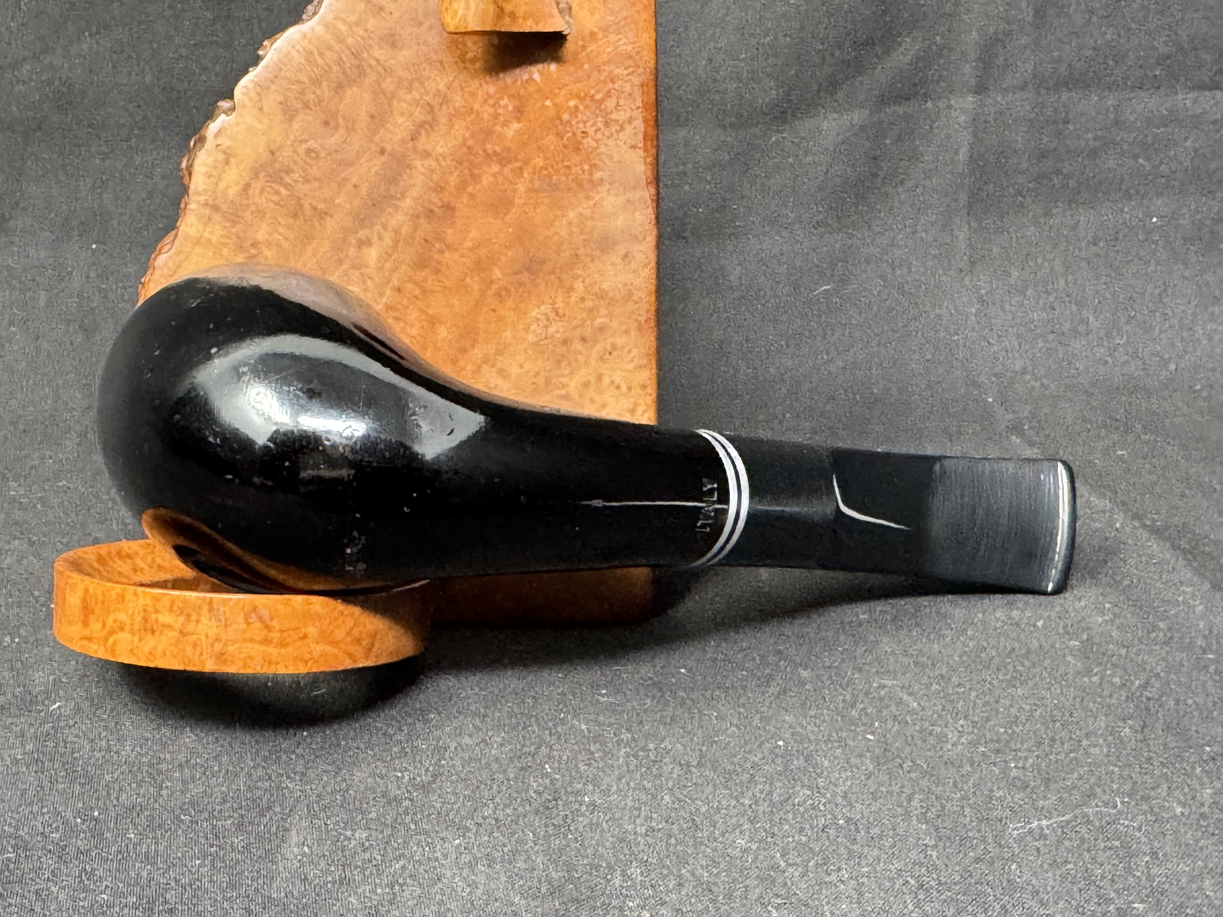 Passatore Italian Shiny Ebony Bent Dublin Estate Pipe, Black Acrylic Stem 6