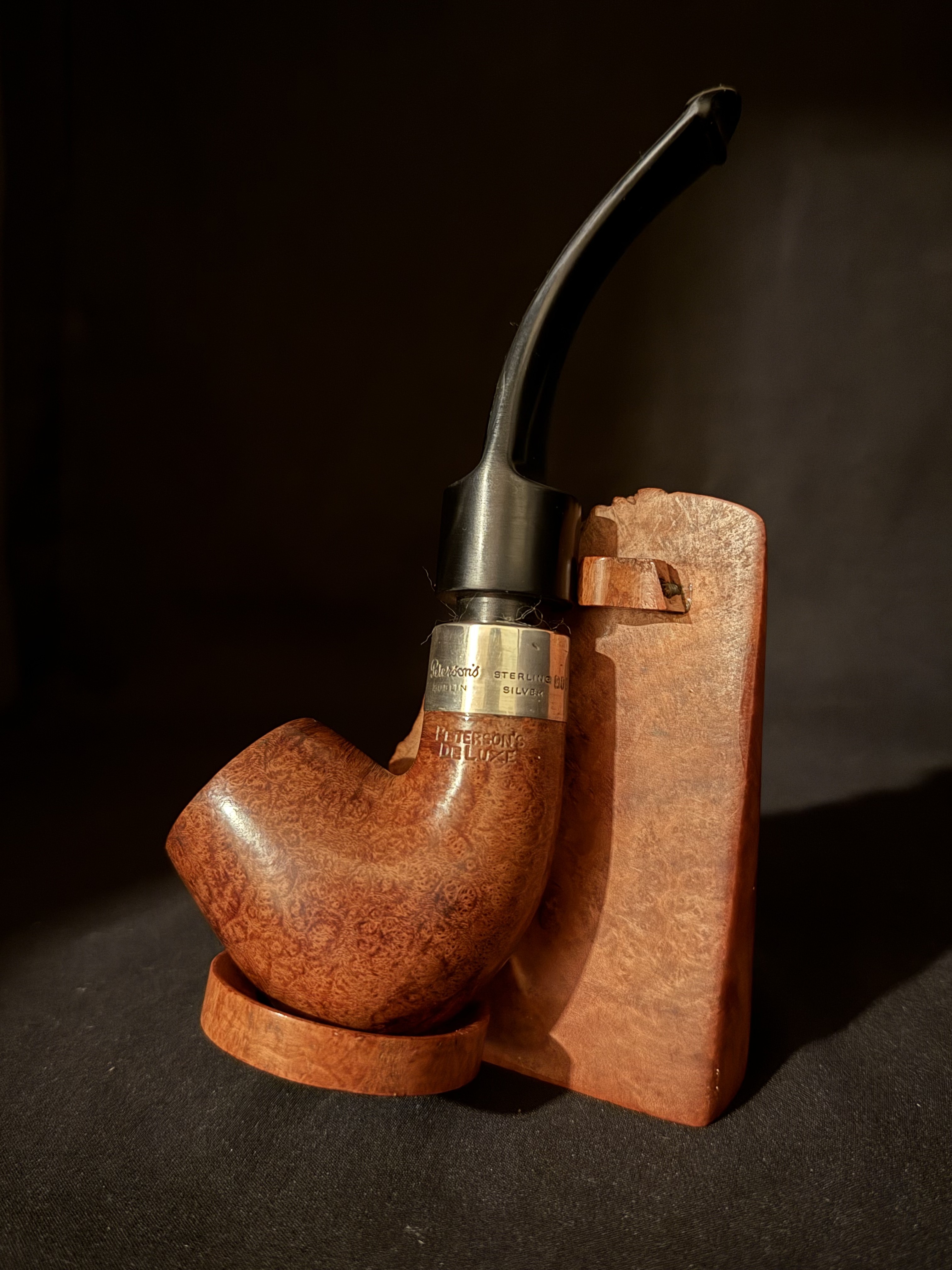 Peterson Deluxe 9S Smooth Bent Billiard Large Estate Pipe, Made in Ireland, Silver Band