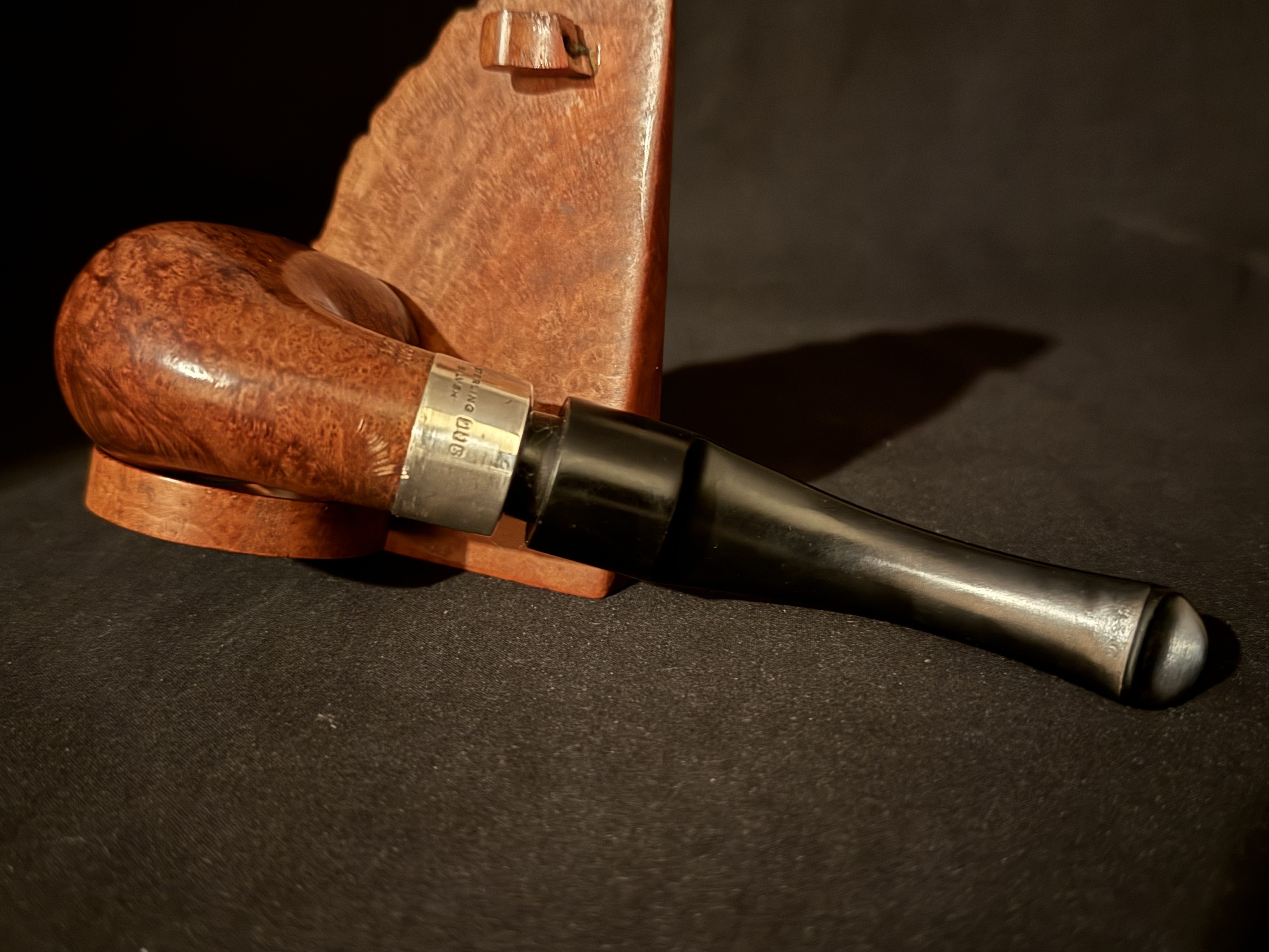 Peterson Deluxe 9S Smooth Bent Billiard Large Estate Pipe, Made in Ireland, Silver Band 6