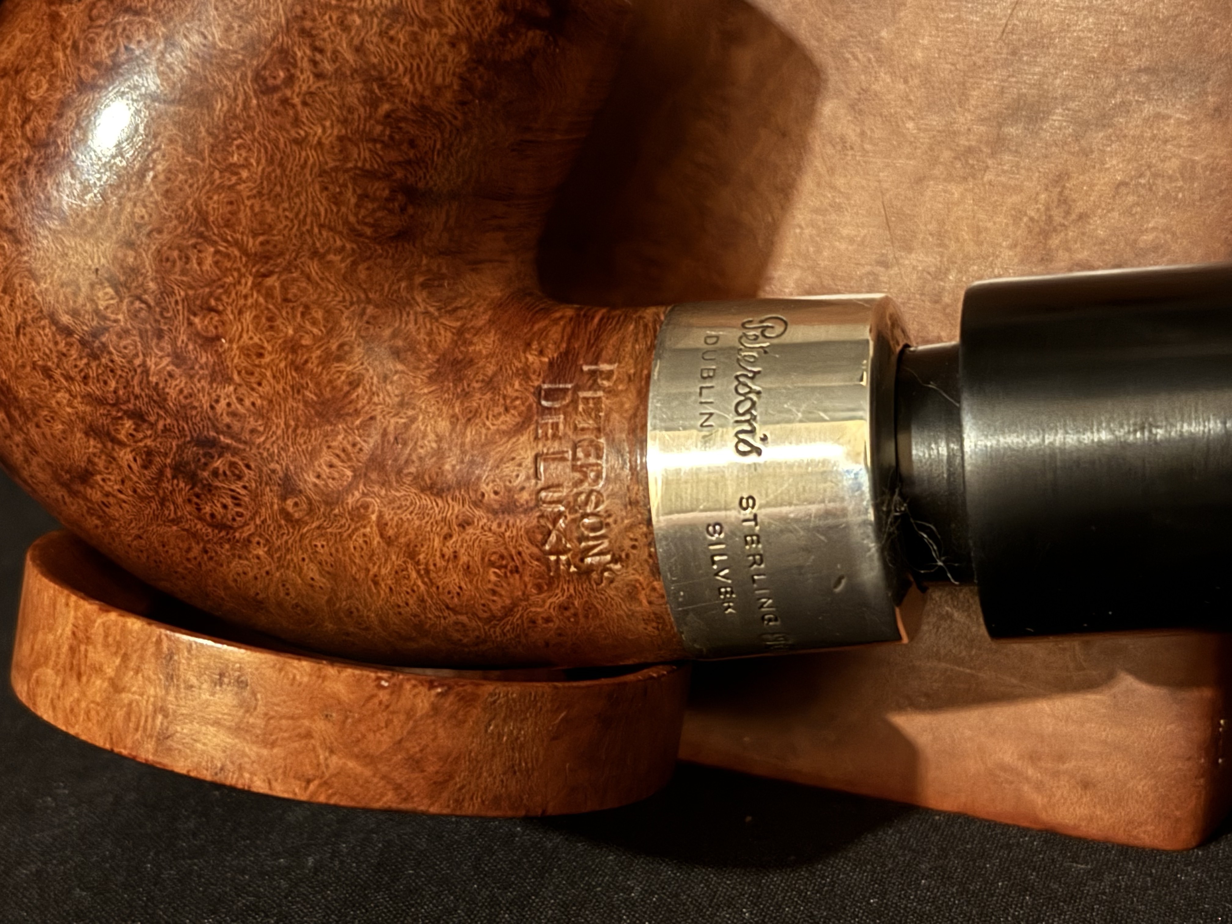 Peterson Deluxe 9S Smooth Bent Billiard Large Estate Pipe, Made in Ireland, Silver Band 7