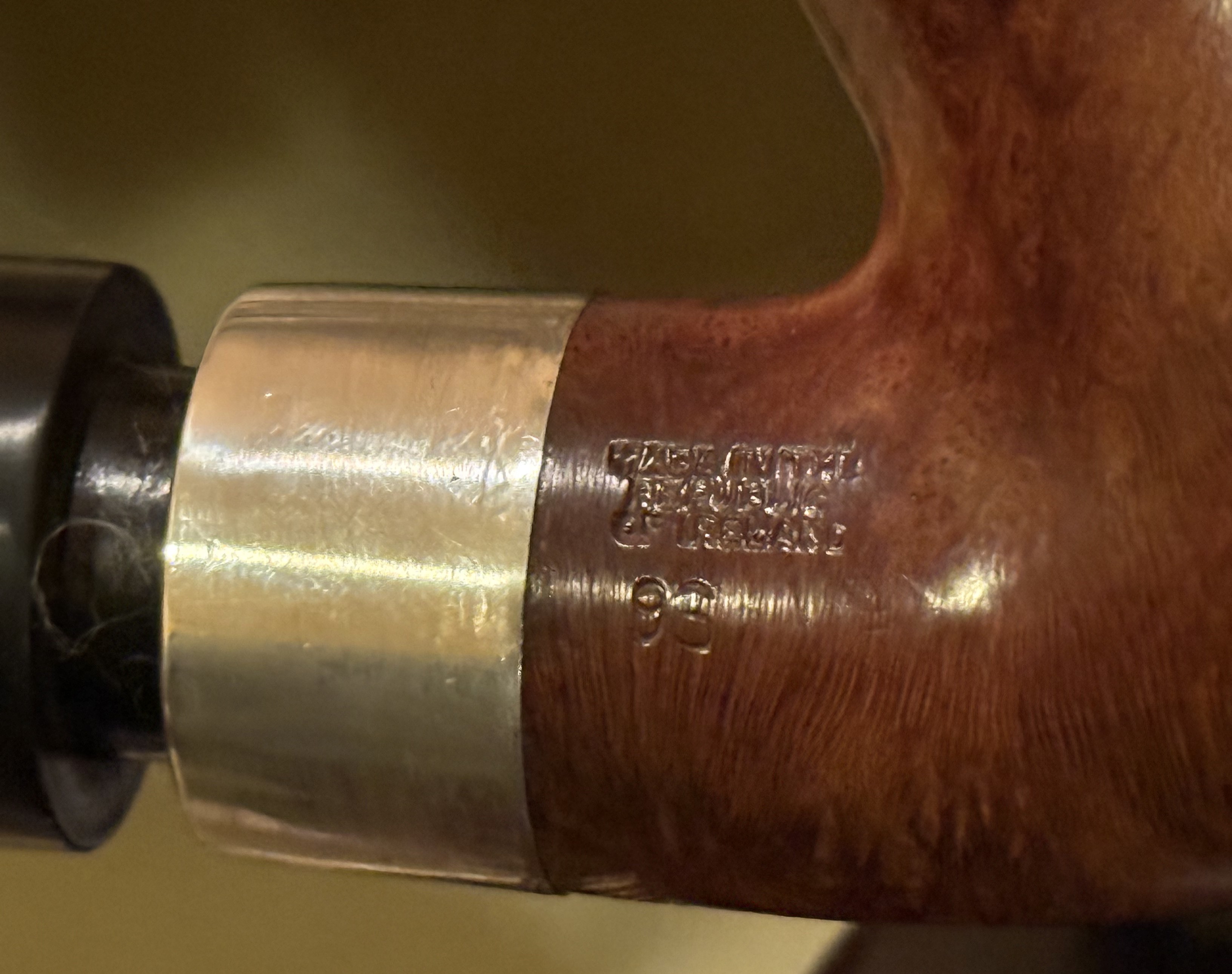 Peterson Deluxe 9S Smooth Bent Billiard Large Estate Pipe, Made in Ireland, Silver Band 9