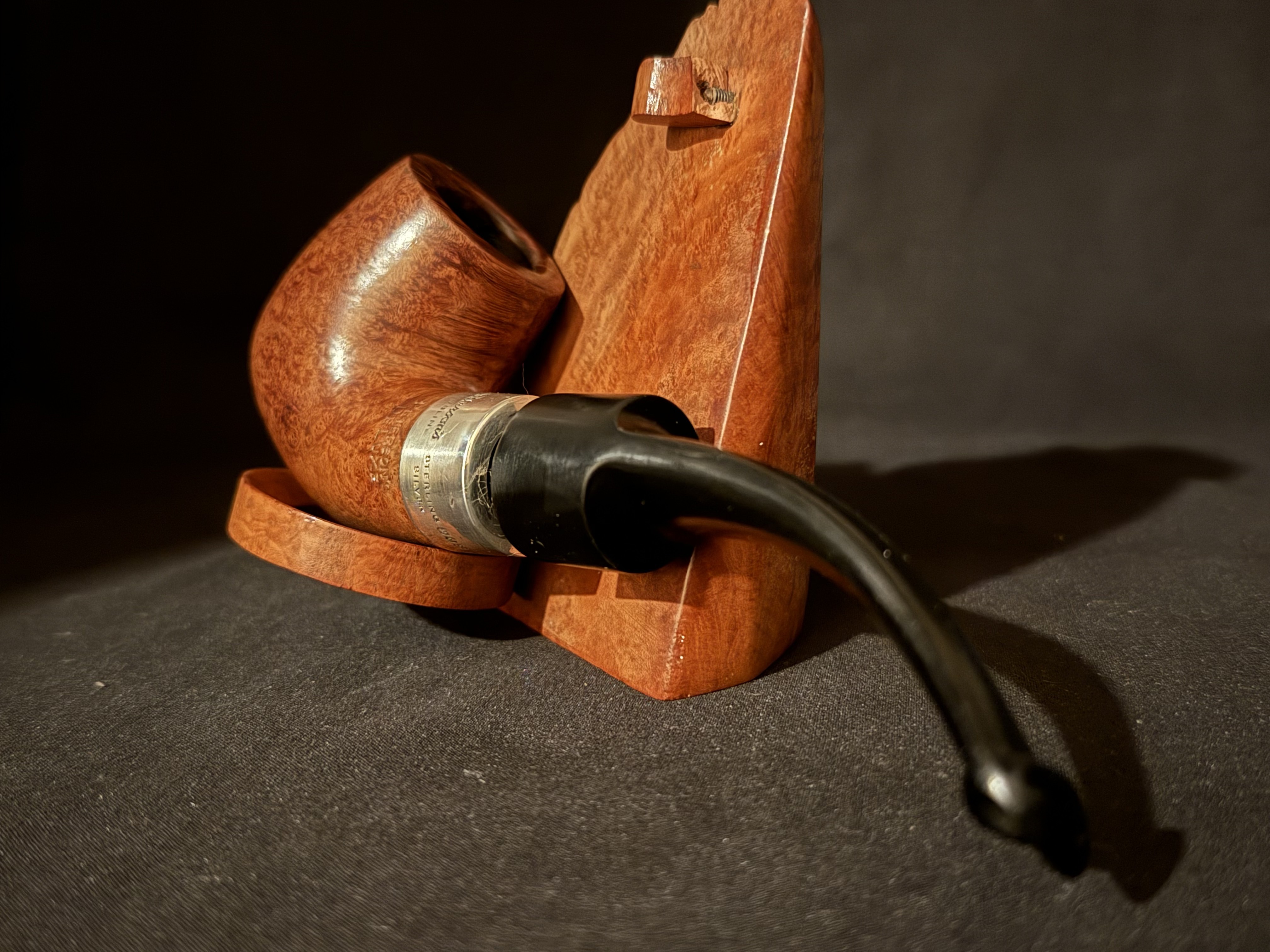 Peterson Deluxe 9S Smooth Bent Billiard Large Estate Pipe, Made in Ireland, Silver Band 10
