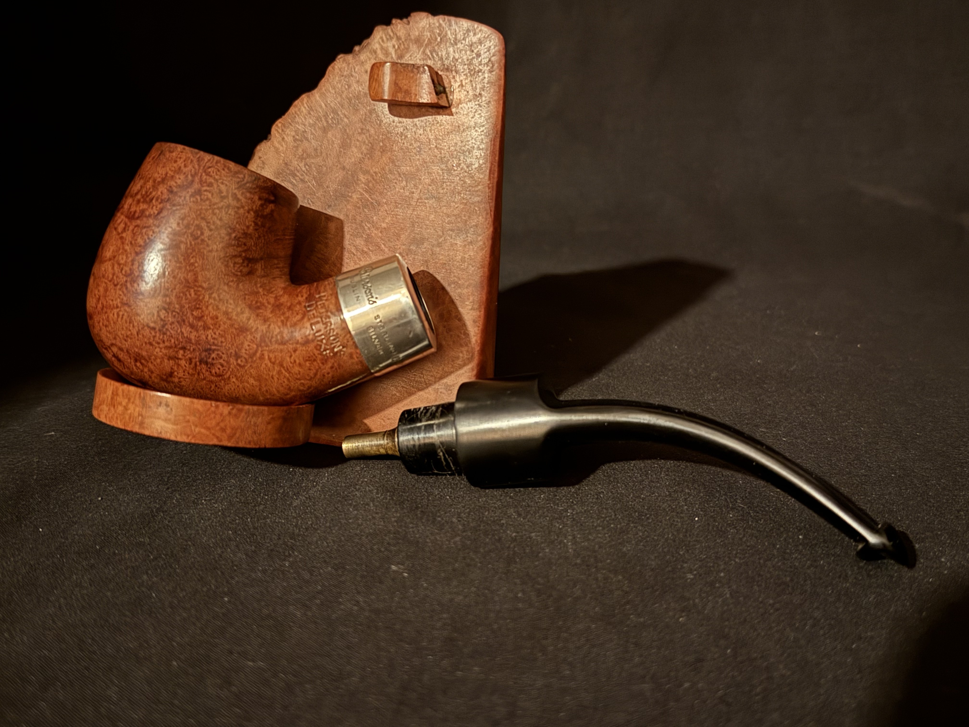 Peterson Deluxe 9S Smooth Bent Billiard Large Estate Pipe, Made in Ireland, Silver Band 12