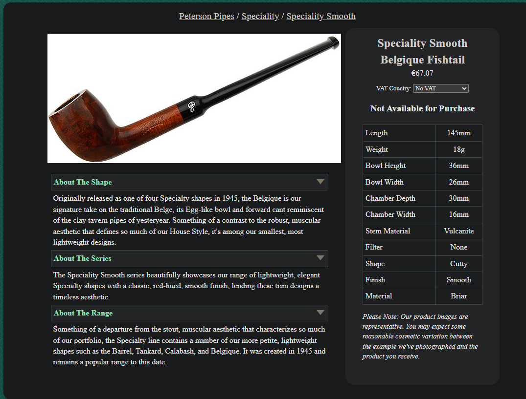 Peterson Mini Speciality Smooth Belgique Fishtail Estate Pipe 13