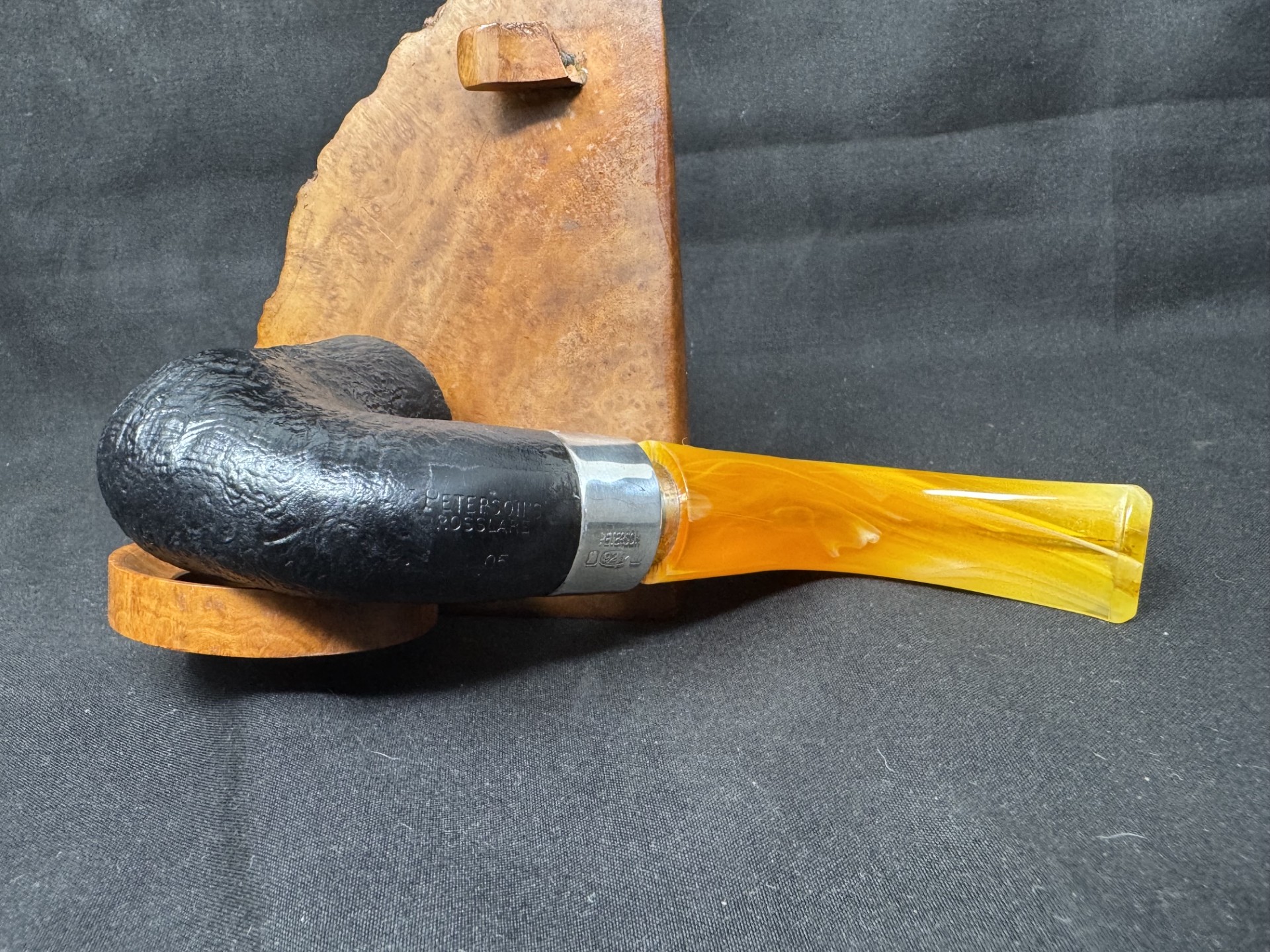 Peterson Rosslare 05 Bent Dublin Sandblast Briar Estate Pipe, Silver Mounts 6