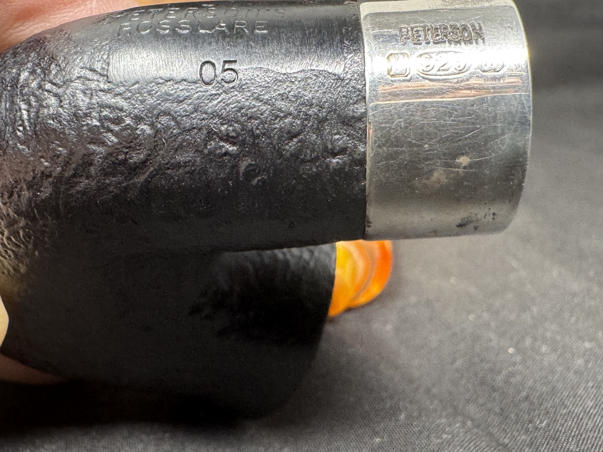 Peterson Rosslare 05 Bent Dublin Sandblast Briar Estate Pipe, Silver Mounts 12