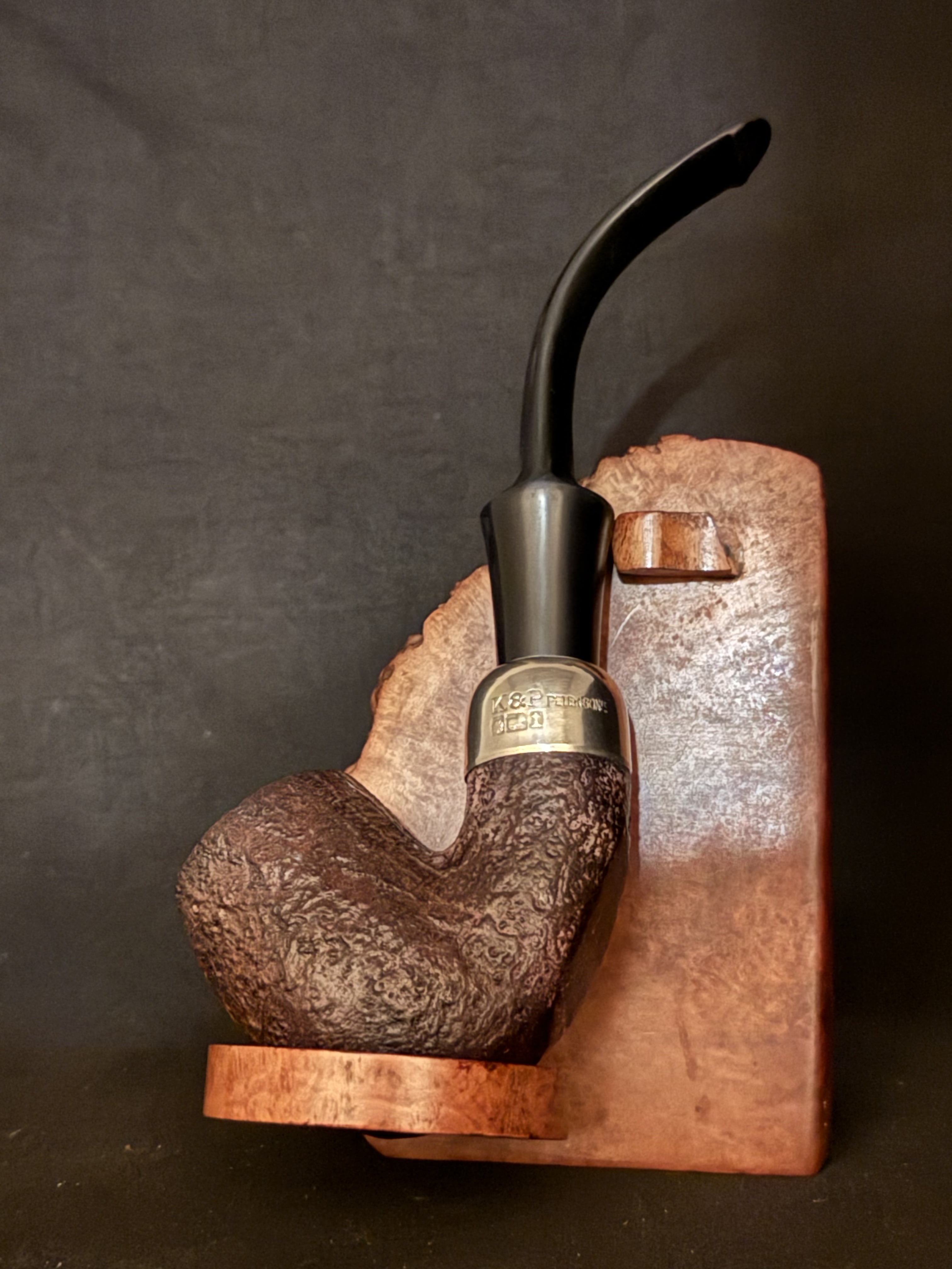 Peterson's System 312 Large Bent Billiard, Brown Sandblast, Made in the Republic of Ireland, Tapered Vulcanite P-Lip Stem, 9mm Filter