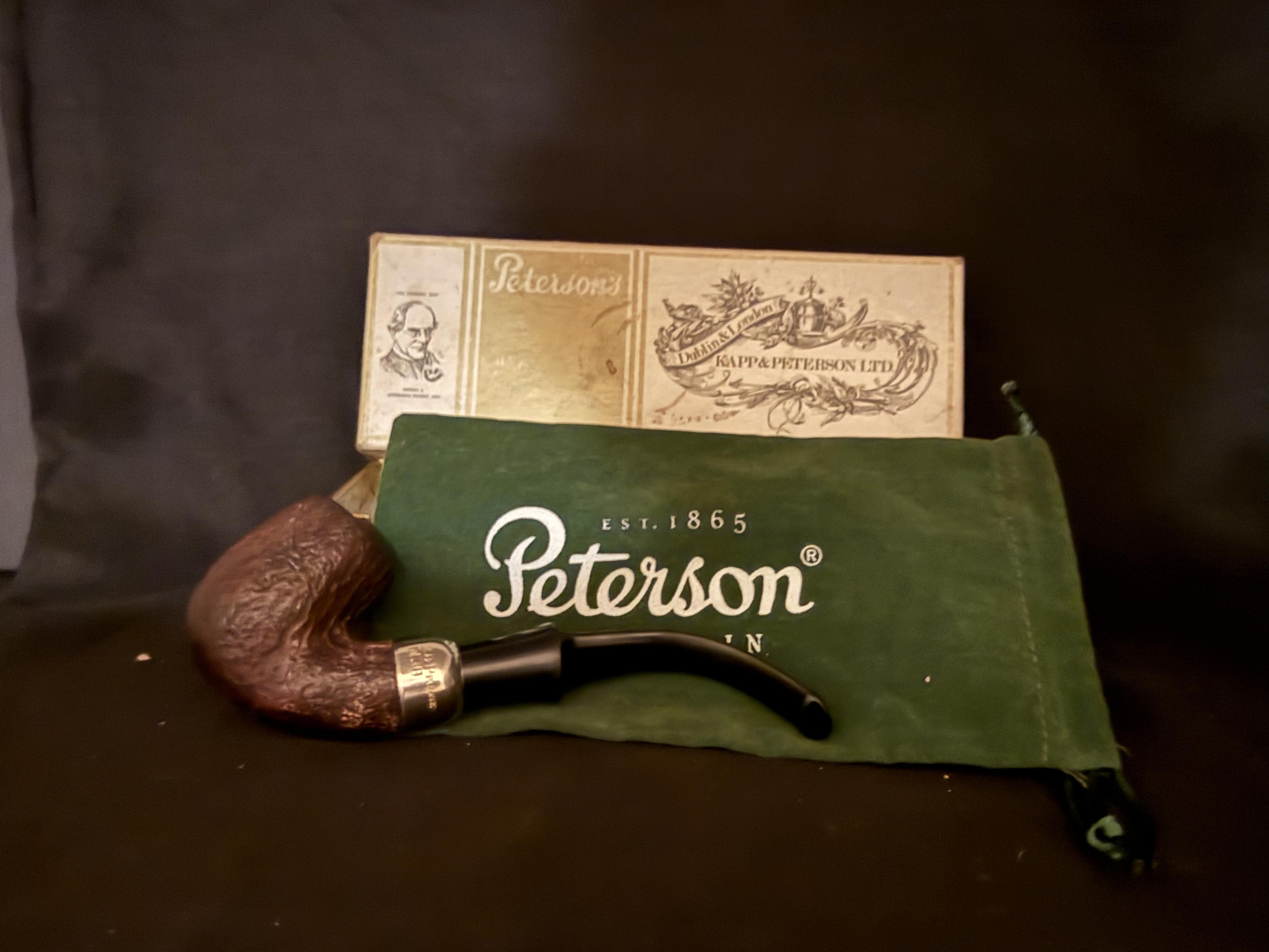 Peterson's System 312 Large Bent Billiard, Brown Sandblast, Made in the Republic of Ireland, Tapered Vulcanite P-Lip Stem, 9mm Filter 10