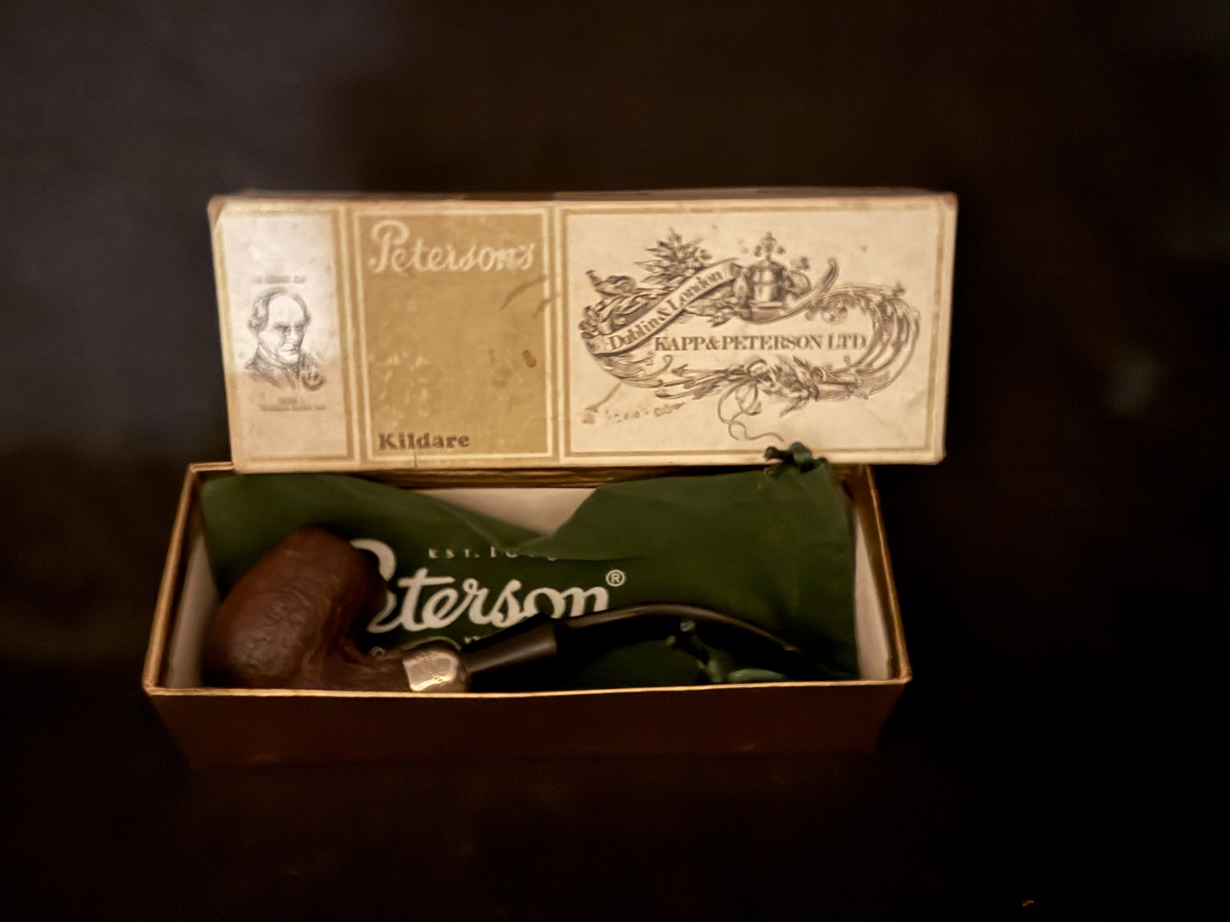 Peterson's System 312 Large Bent Billiard, Brown Sandblast, Made in the Republic of Ireland, Tapered Vulcanite P-Lip Stem, 9mm Filter 11