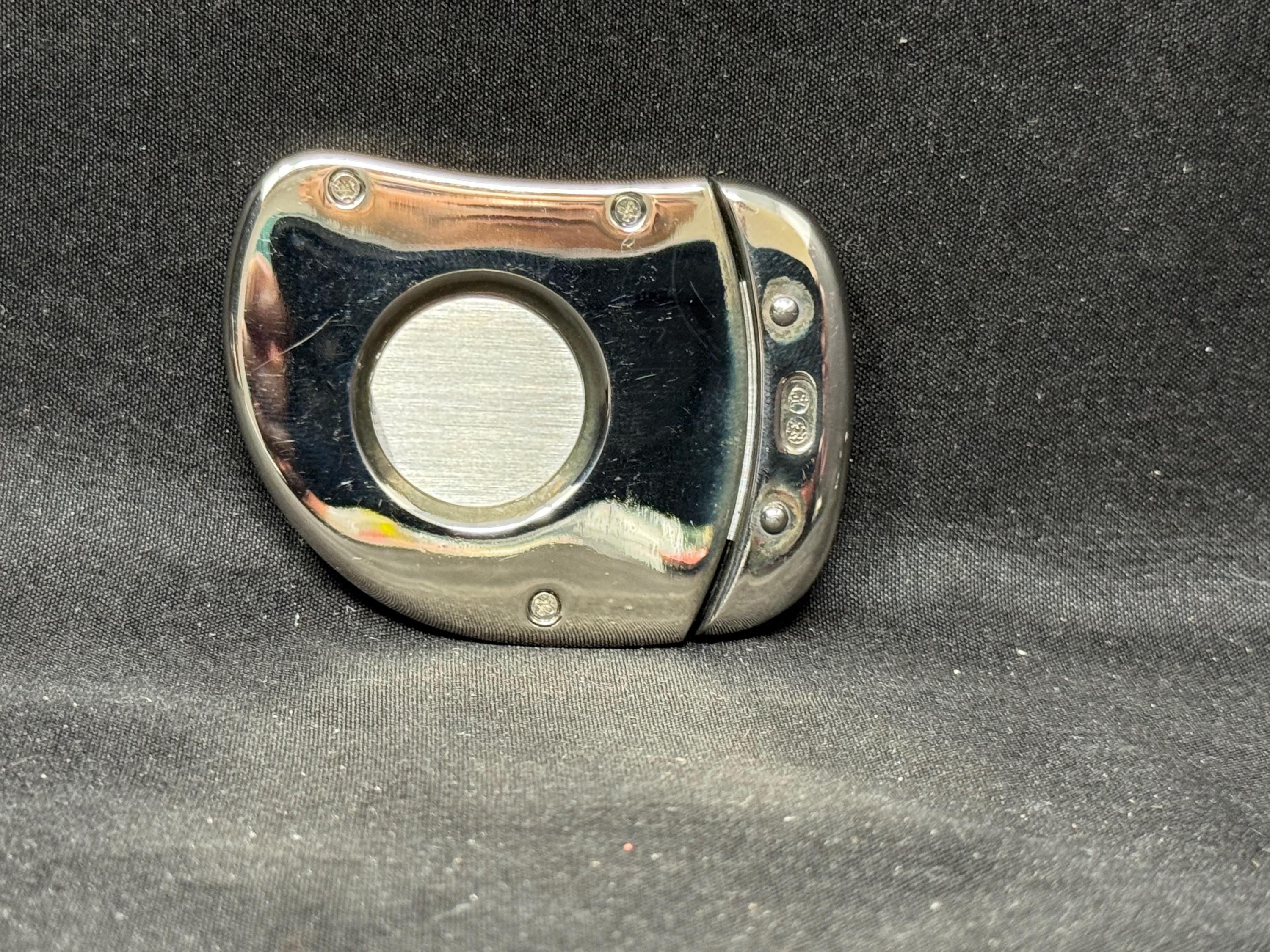 Precision Square Metal Cigar Cutter, Stainless Steel Finish, Copper Accents