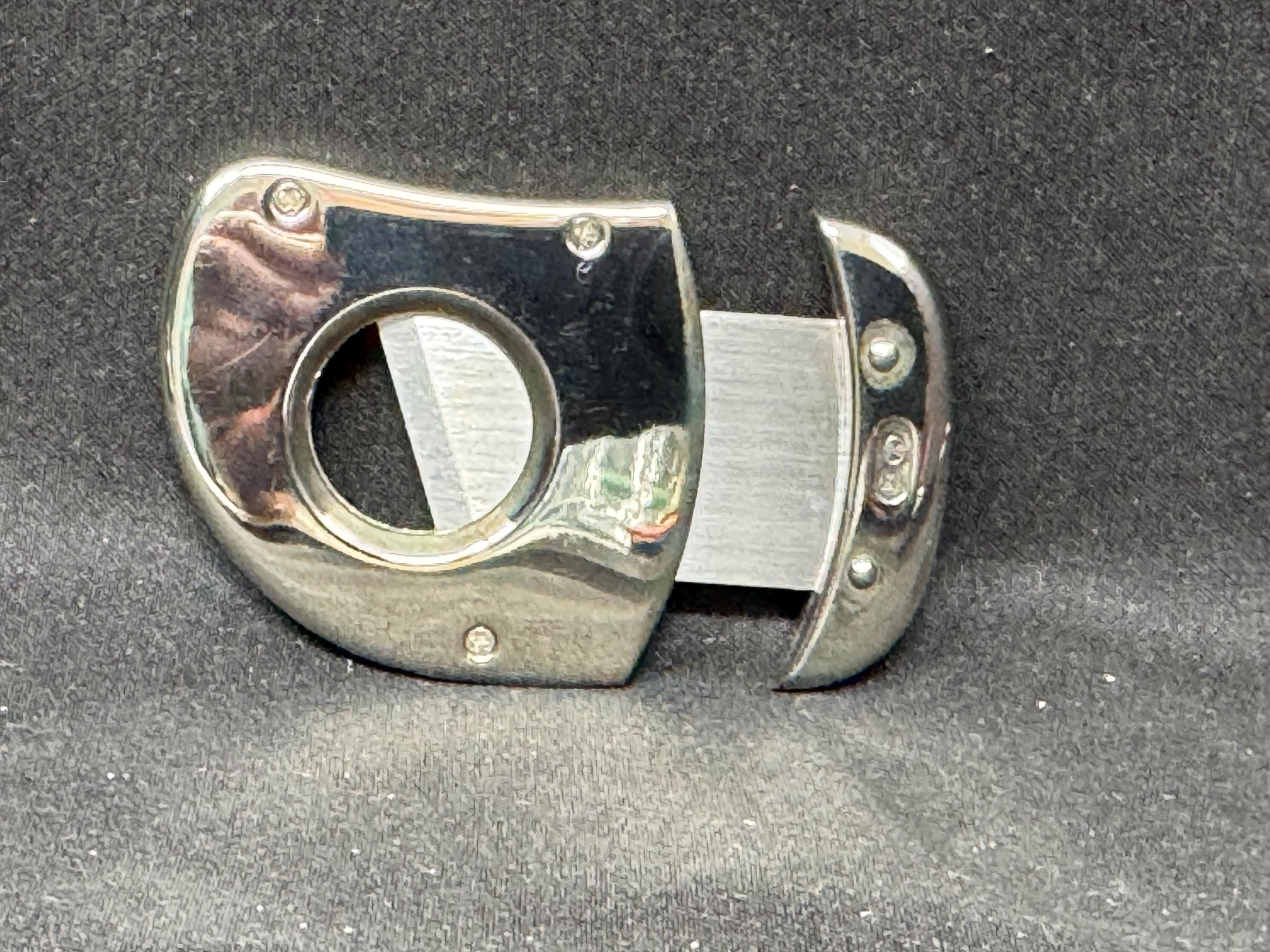 Precision Square Metal Cigar Cutter, Stainless Steel Finish, Copper Accents 2