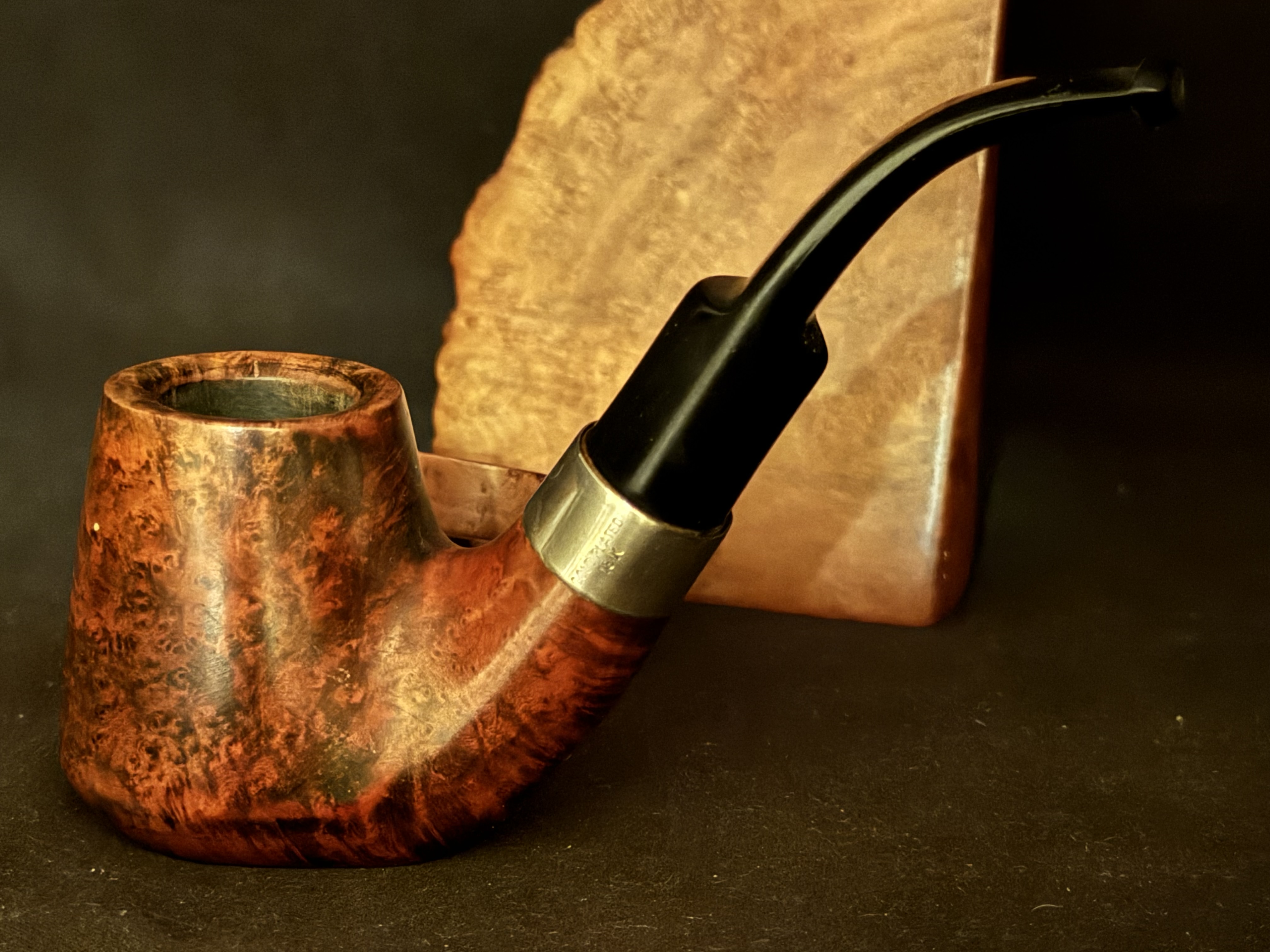 Prince of wales Smooth Bent Volcano Sitter Estate Pipe - Vulcanite Saddle Stem, 9mm Filter, Fishtail