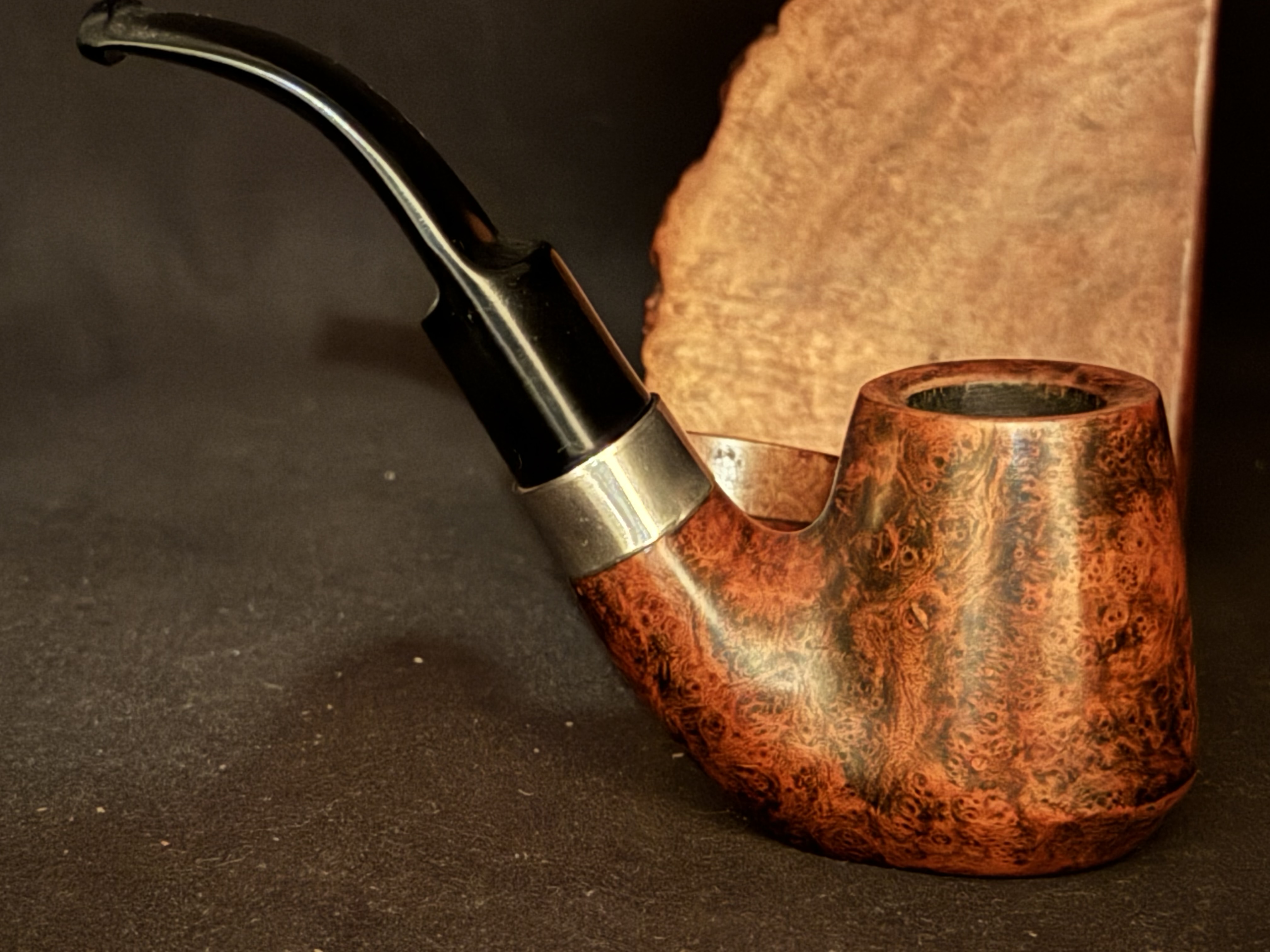 Prince of wales Smooth Bent Volcano Sitter Estate Pipe - Vulcanite Saddle Stem, 9mm Filter, Fishtail 2