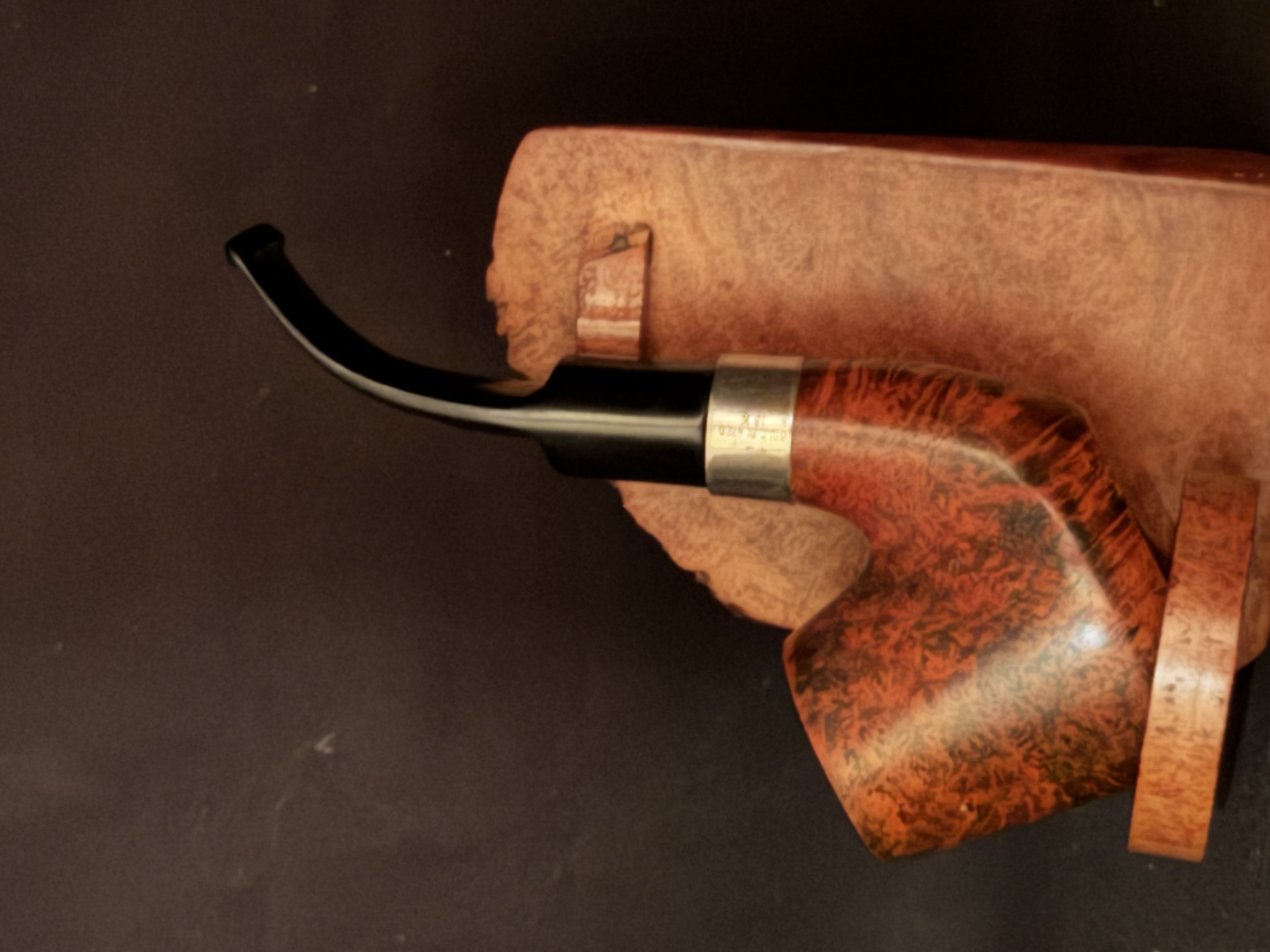 Prince of wales Smooth Bent Volcano Sitter Estate Pipe - Vulcanite Saddle Stem, 9mm Filter, Fishtail 3