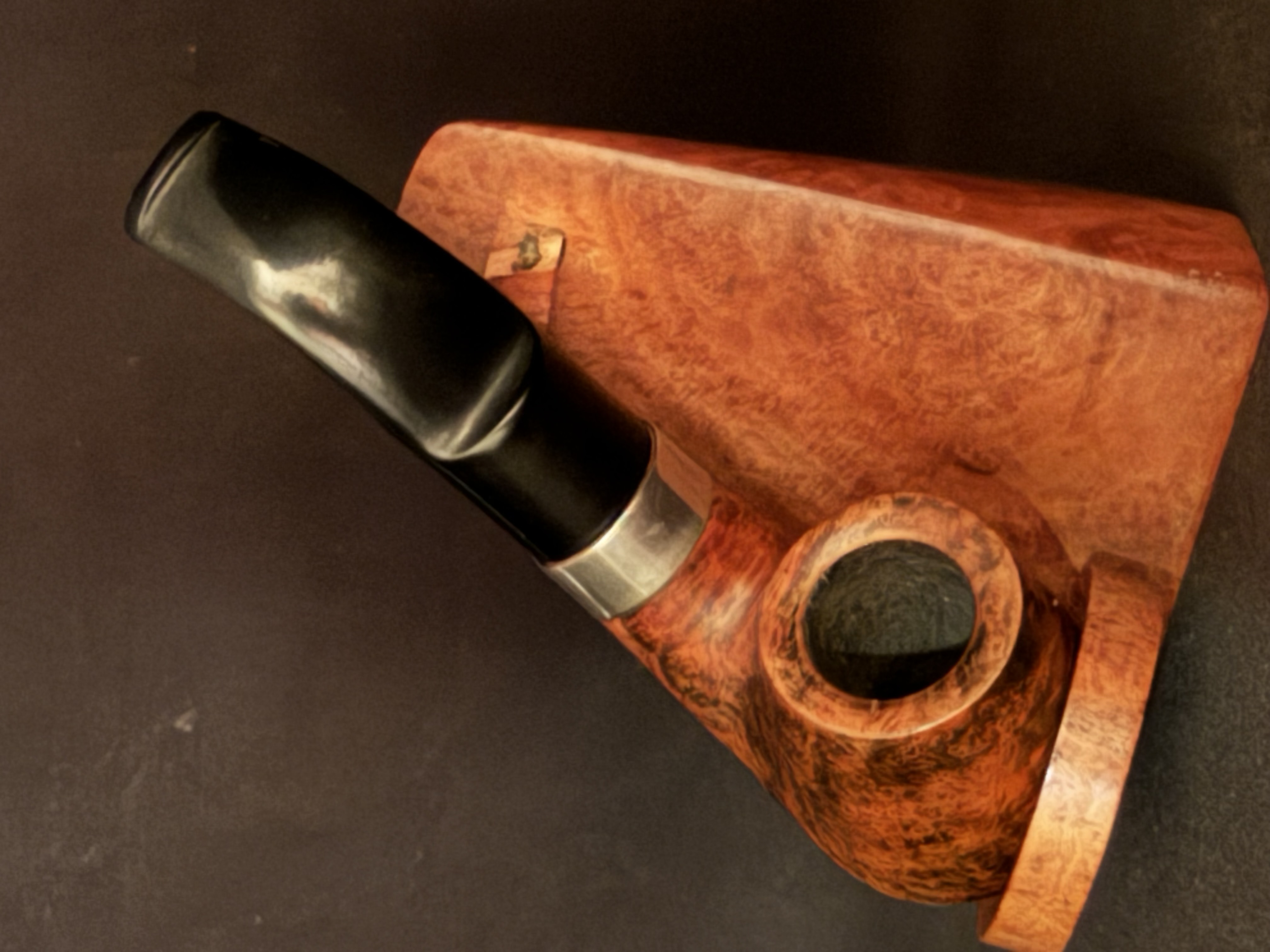 Prince of wales Smooth Bent Volcano Sitter Estate Pipe - Vulcanite Saddle Stem, 9mm Filter, Fishtail 4