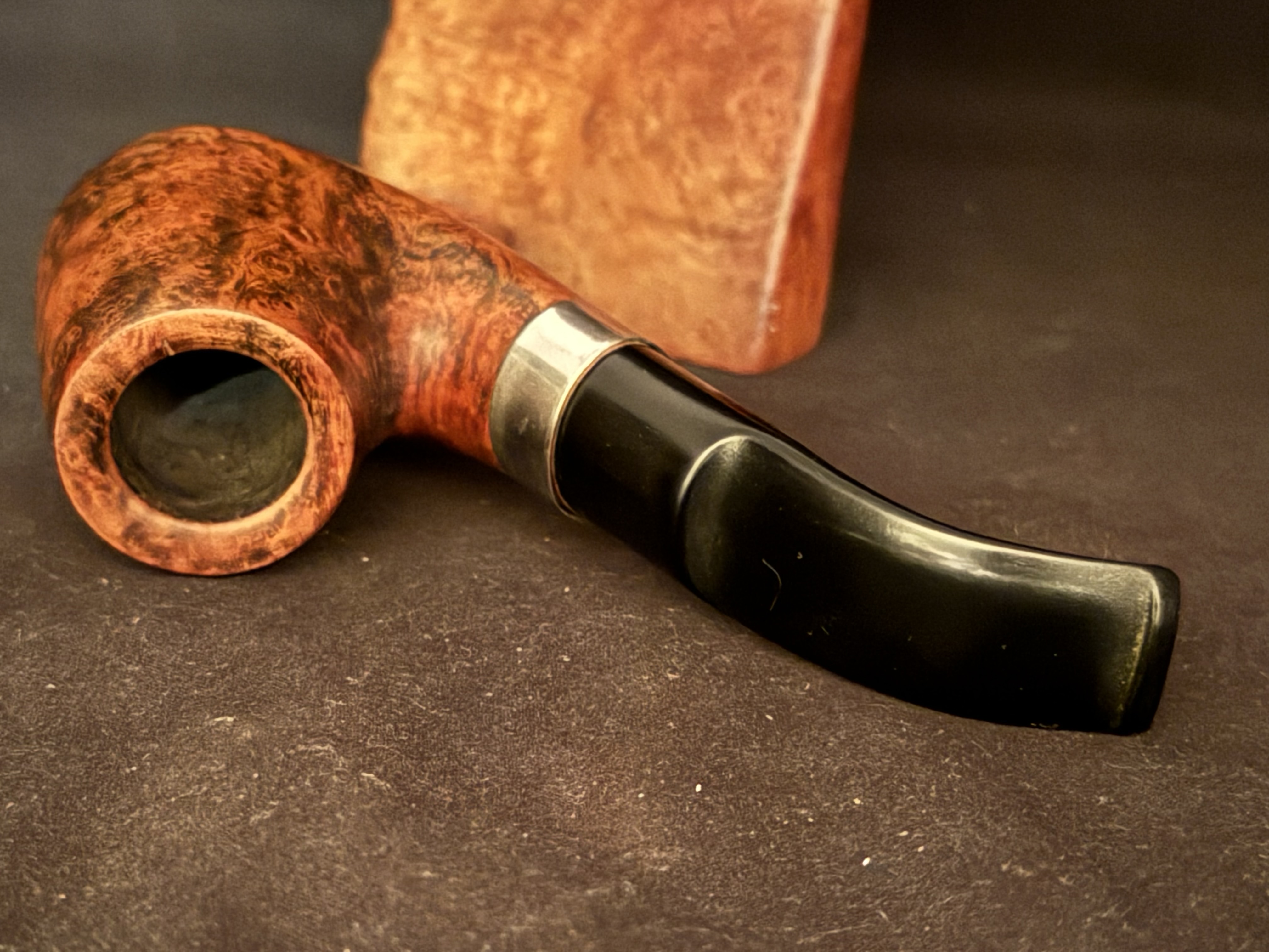 Prince of wales Smooth Bent Volcano Sitter Estate Pipe - Vulcanite Saddle Stem, 9mm Filter, Fishtail 5