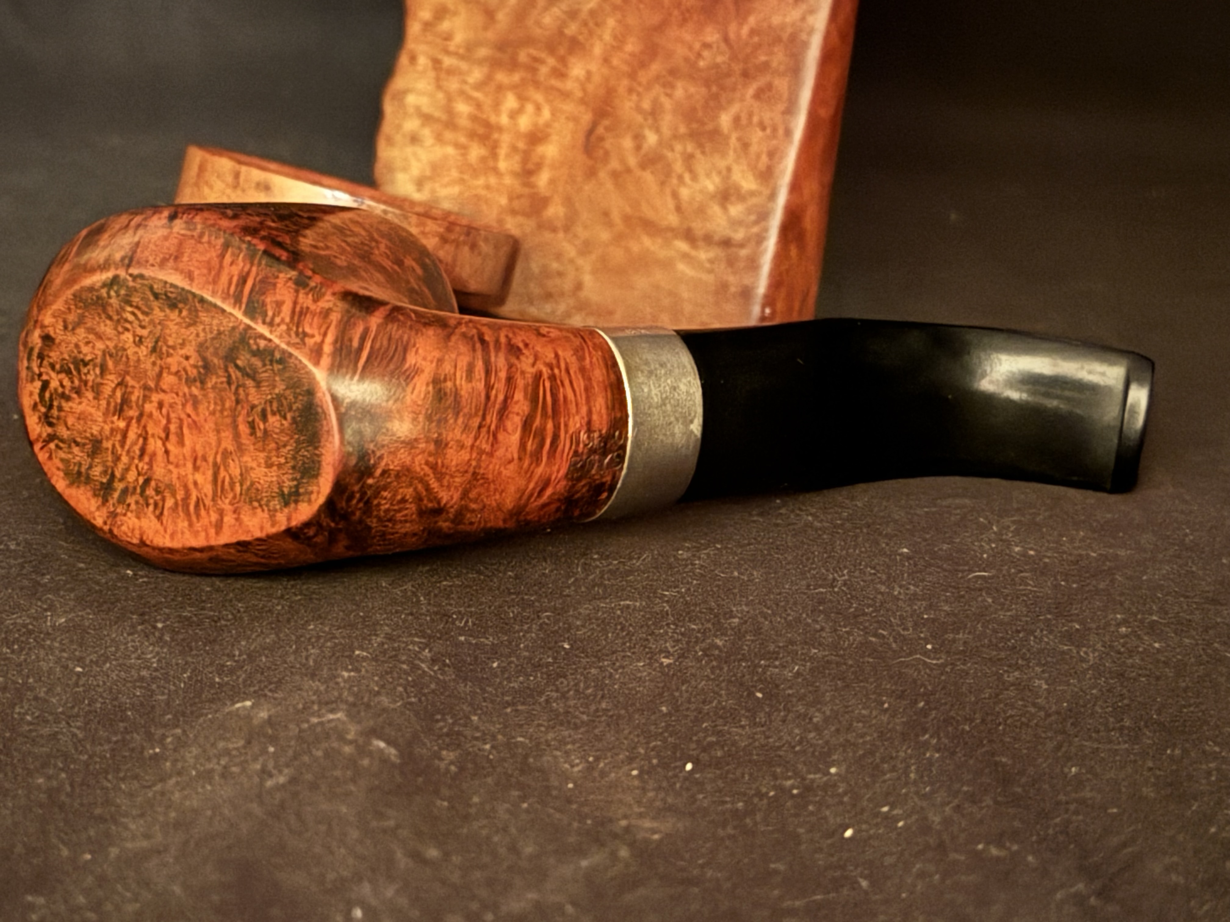 Prince of wales Smooth Bent Volcano Sitter Estate Pipe - Vulcanite Saddle Stem, 9mm Filter, Fishtail 6