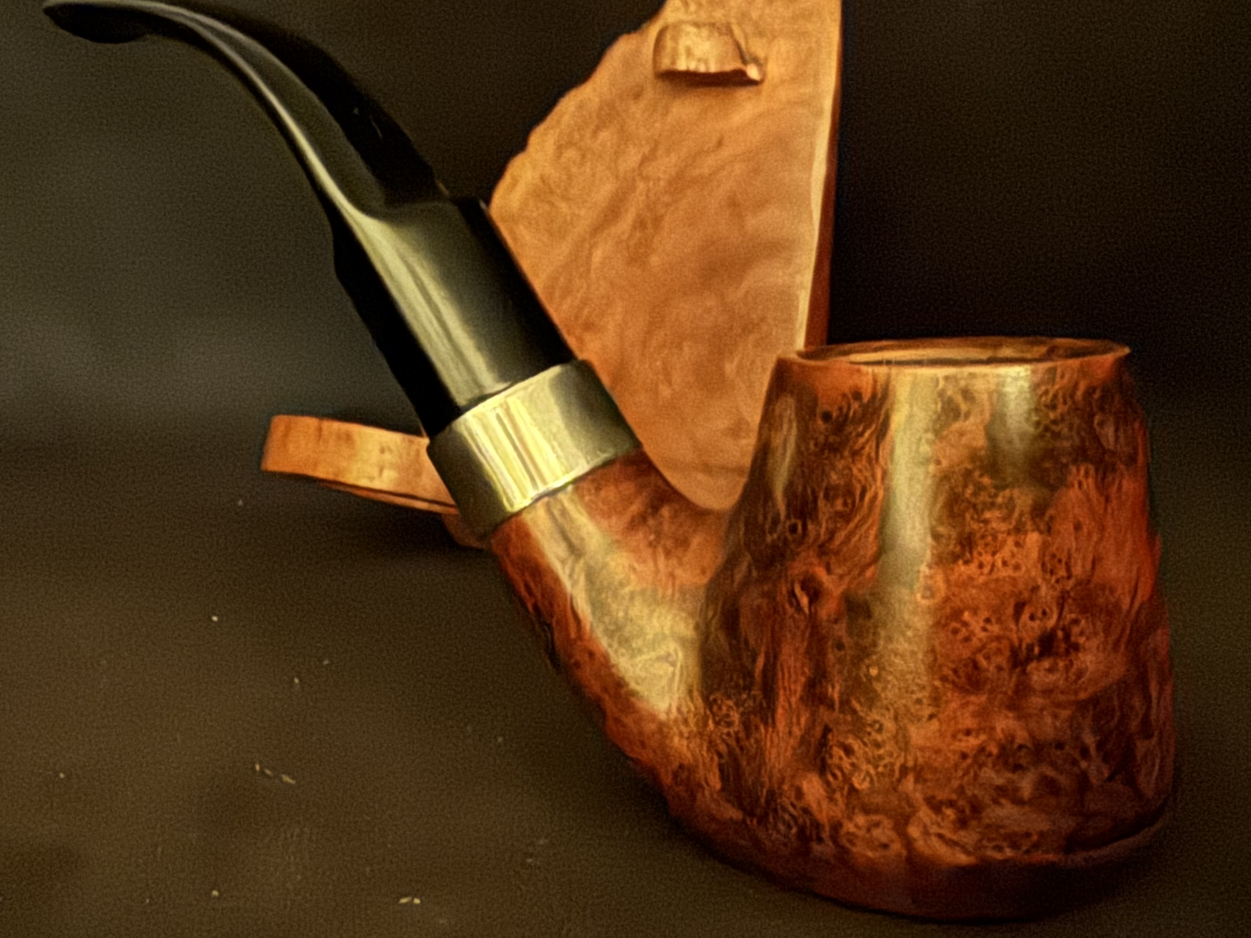 Prince of wales Smooth Bent Volcano Sitter Estate Pipe - Vulcanite Saddle Stem, 9mm Filter, Fishtail 7