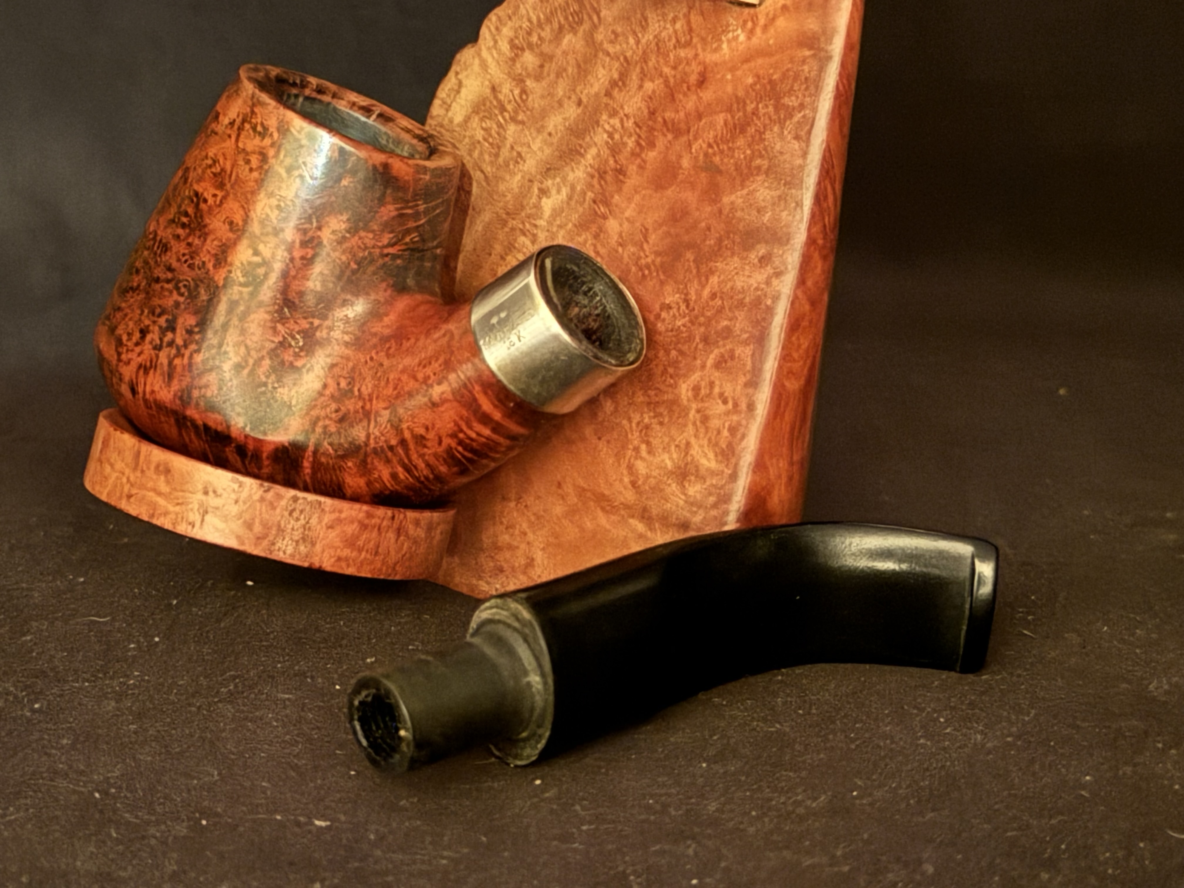 Prince of wales Smooth Bent Volcano Sitter Estate Pipe - Vulcanite Saddle Stem, 9mm Filter, Fishtail 9