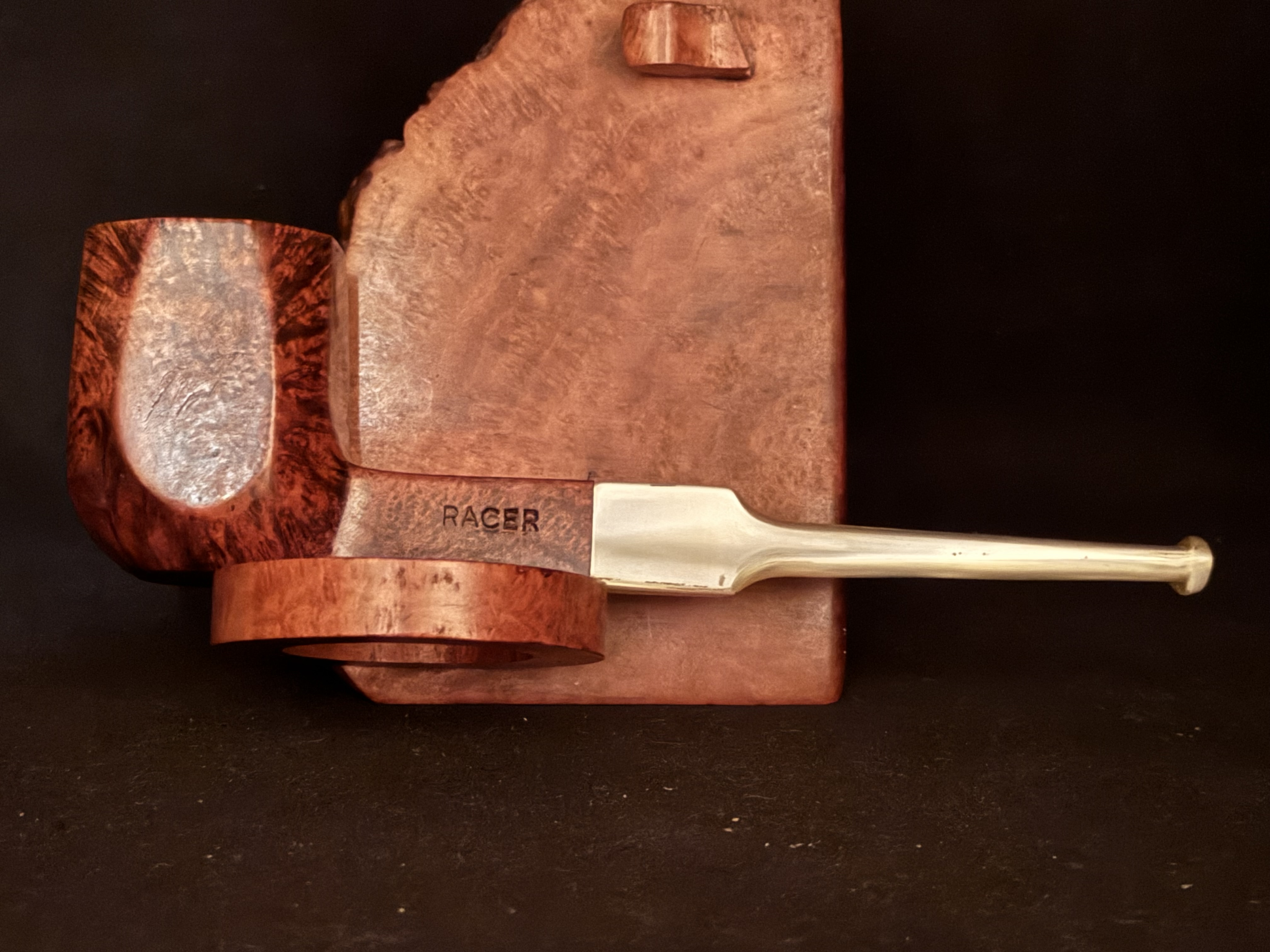 RACER 2740/5 Smooth Straight Square Panel Briar Estate Pipe, Light Acrylic Fishtail Stem 5