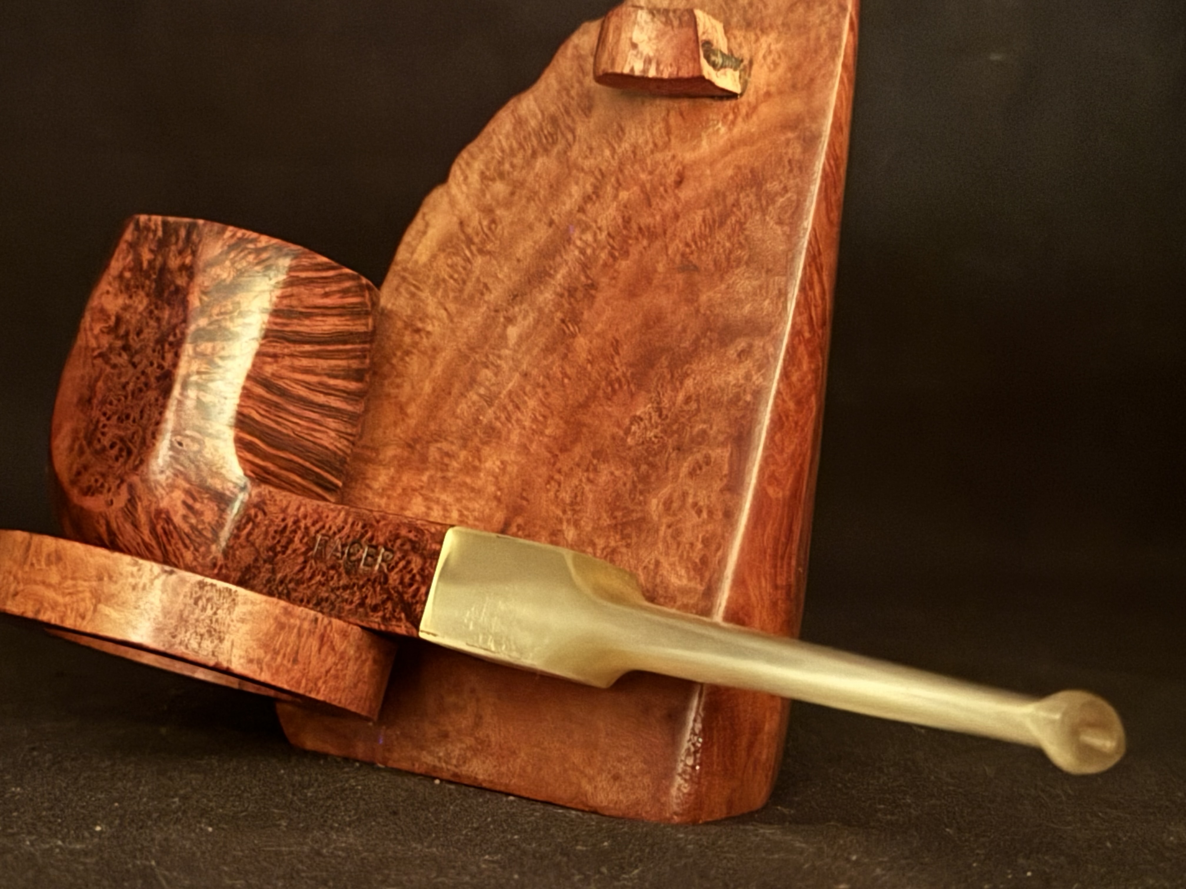 RACER 2740/5 Smooth Straight Square Panel Briar Estate Pipe, Light Acrylic Fishtail Stem 6