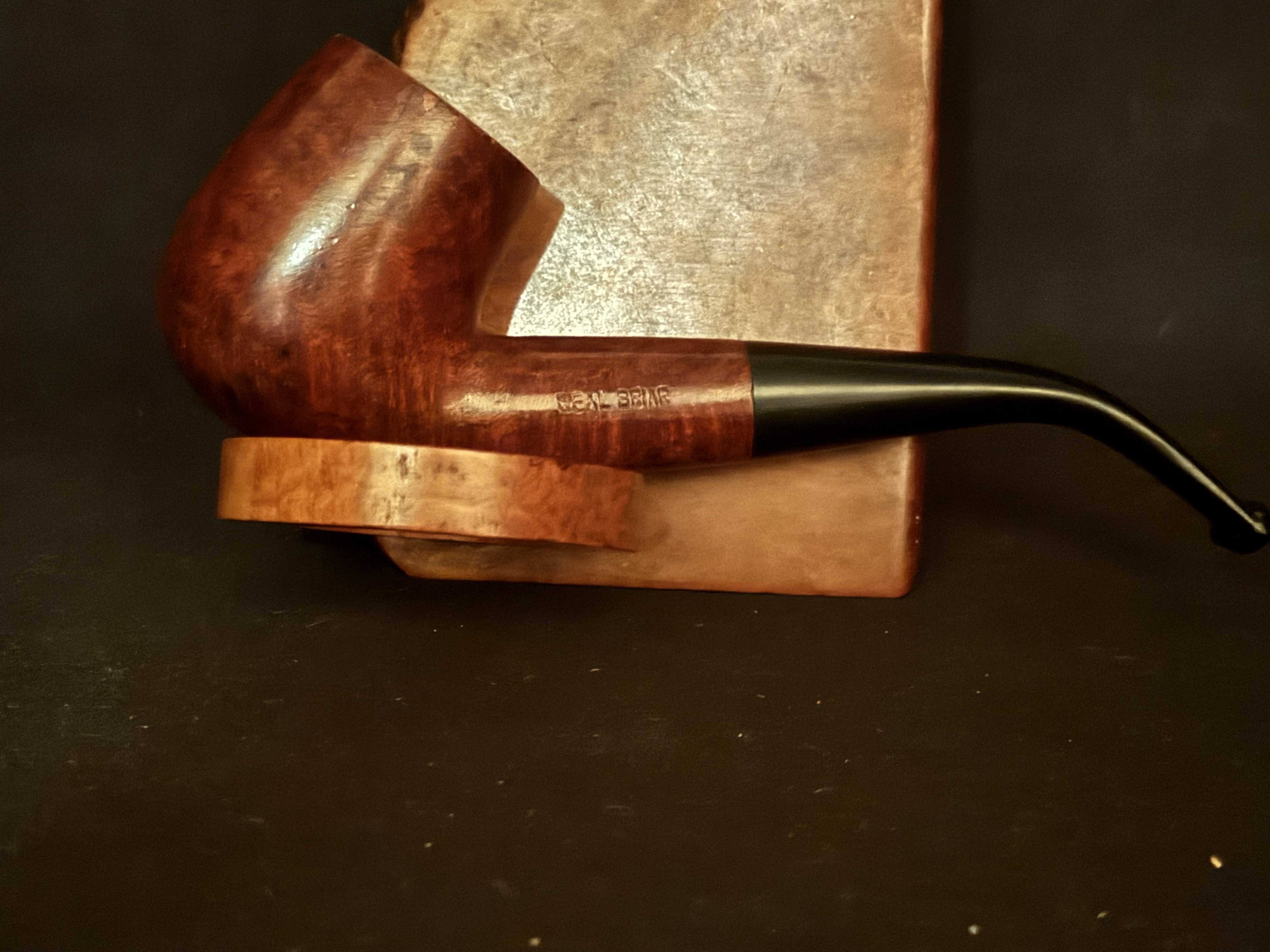 "Real Briar" Stamped Smooth Bent Billiard Estate Pipe, Vulcanite Tapered Stem, Fishtail Bit, No Filter 3