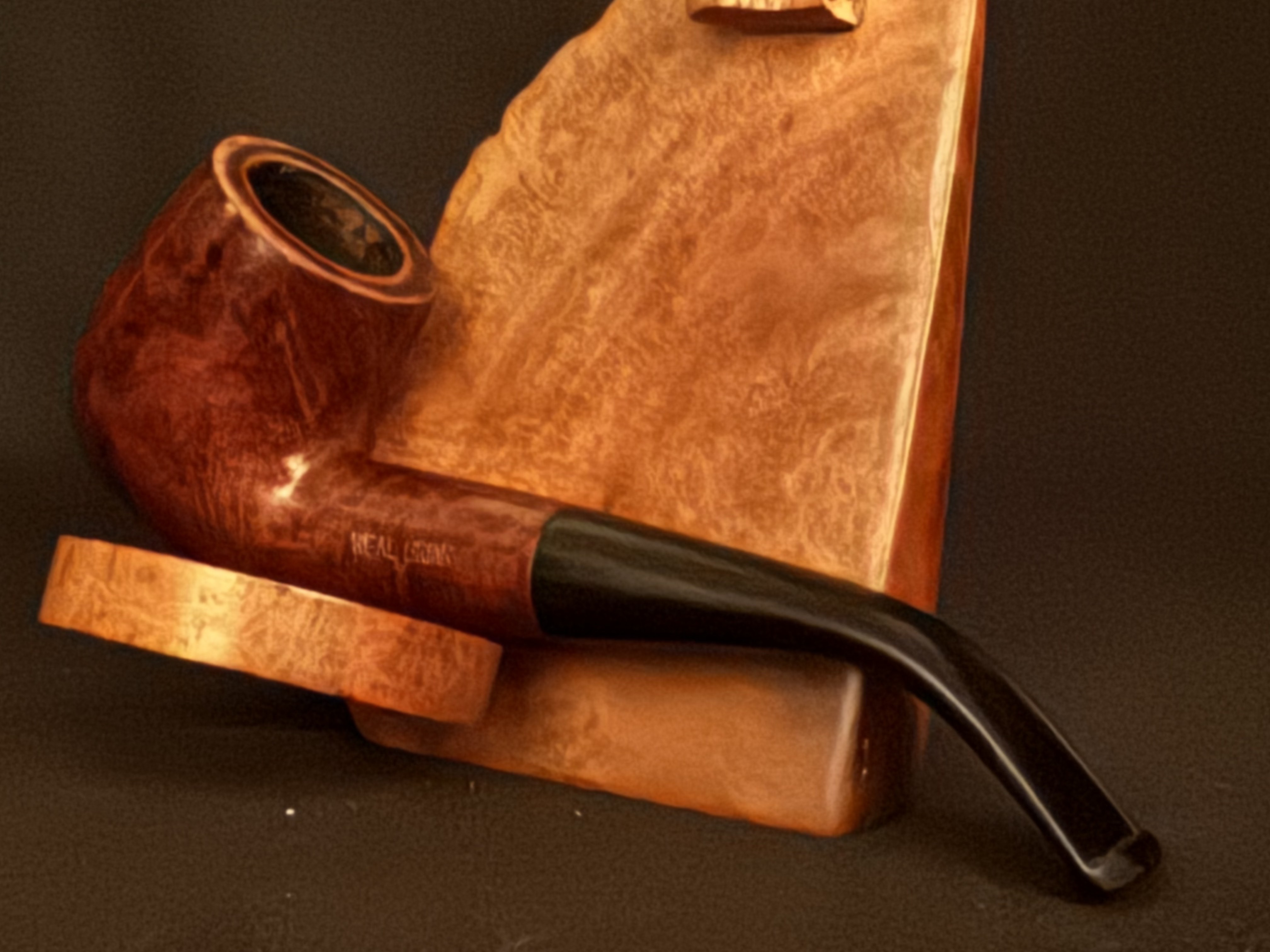 "Real Briar" Stamped Smooth Bent Billiard Estate Pipe, Vulcanite Tapered Stem, Fishtail Bit, No Filter 9