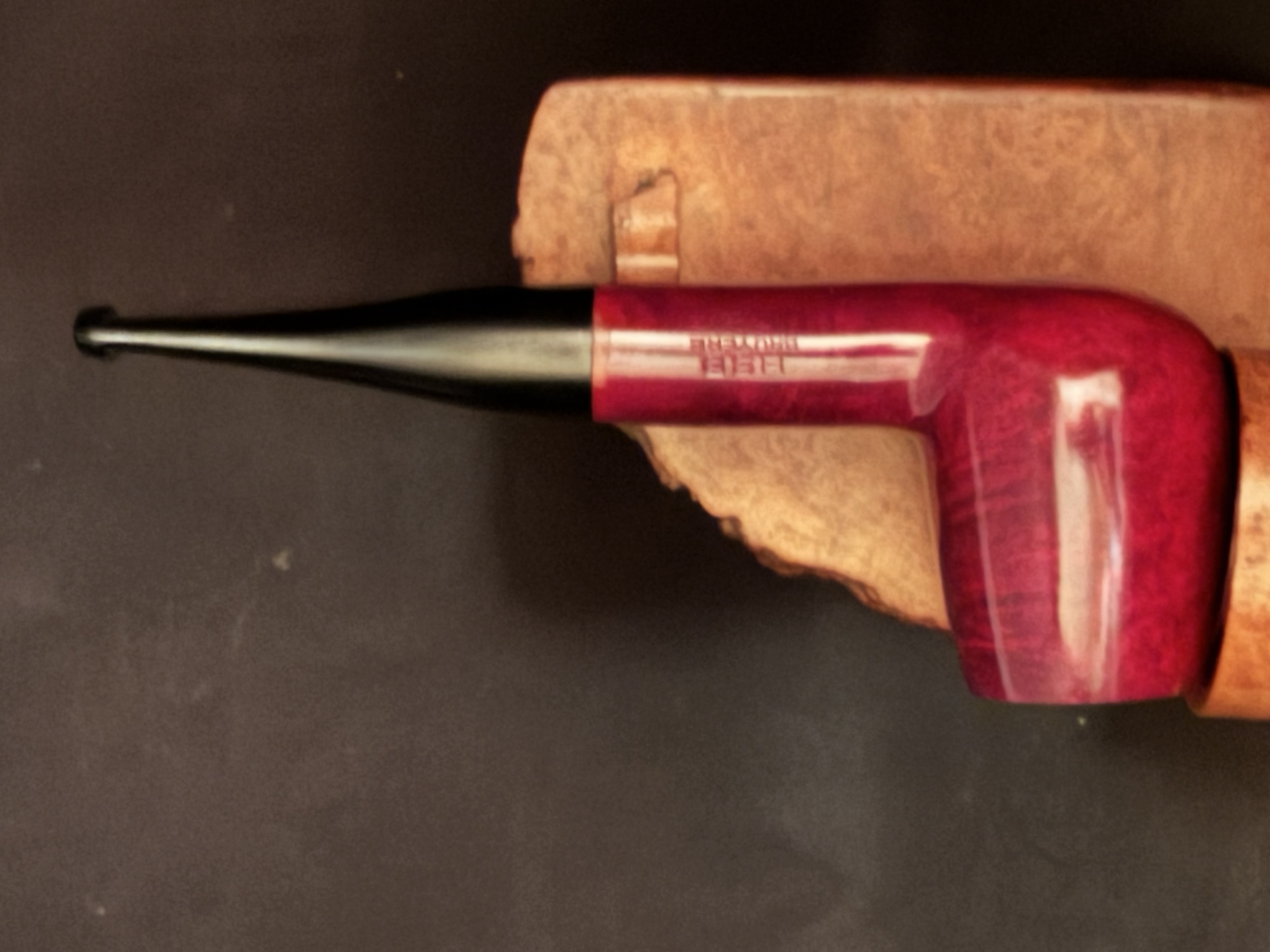 HSE BRUYERE Straight Billiard Red Smooth Briar Estate Pipe, Vulcanite Fishtail Stem, 9mm Filter