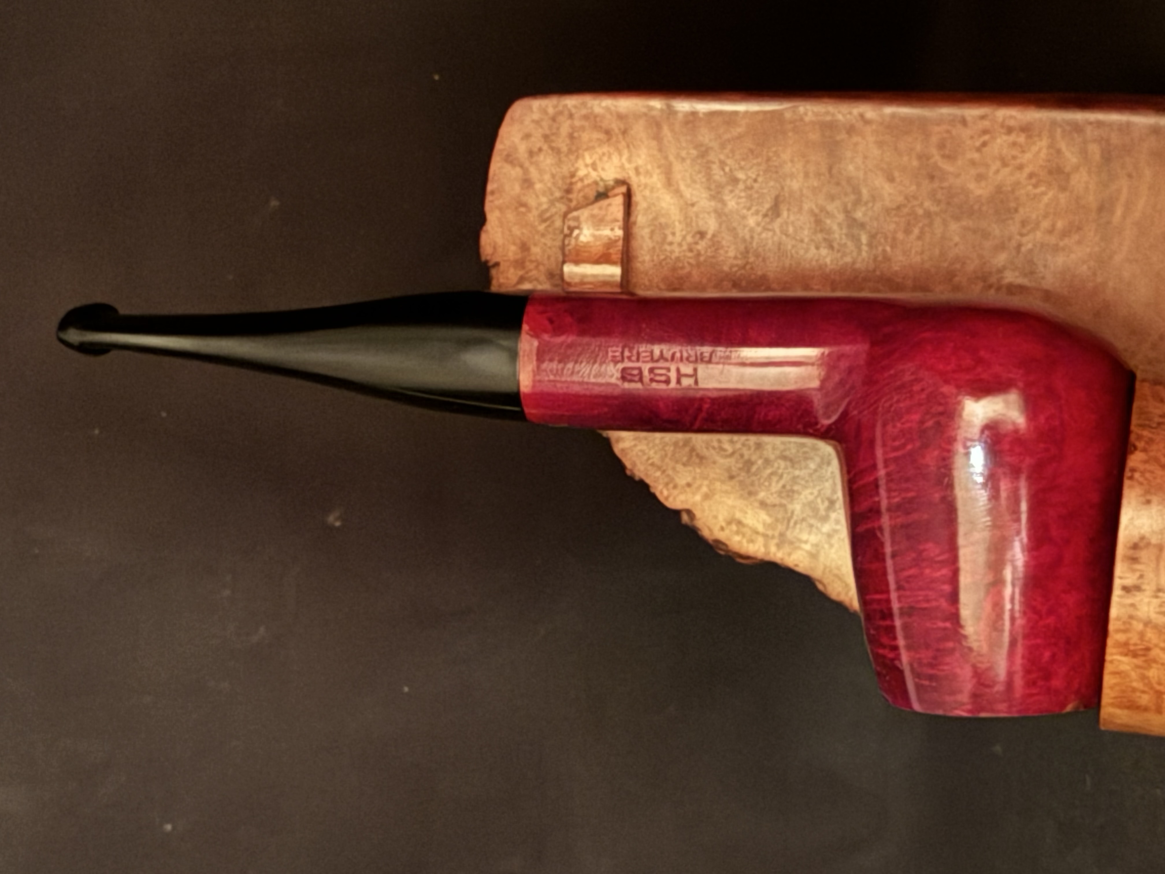 HSE BRUYERE Straight Billiard Red Smooth Briar Estate Pipe, Vulcanite Fishtail Stem, 9mm Filter 2