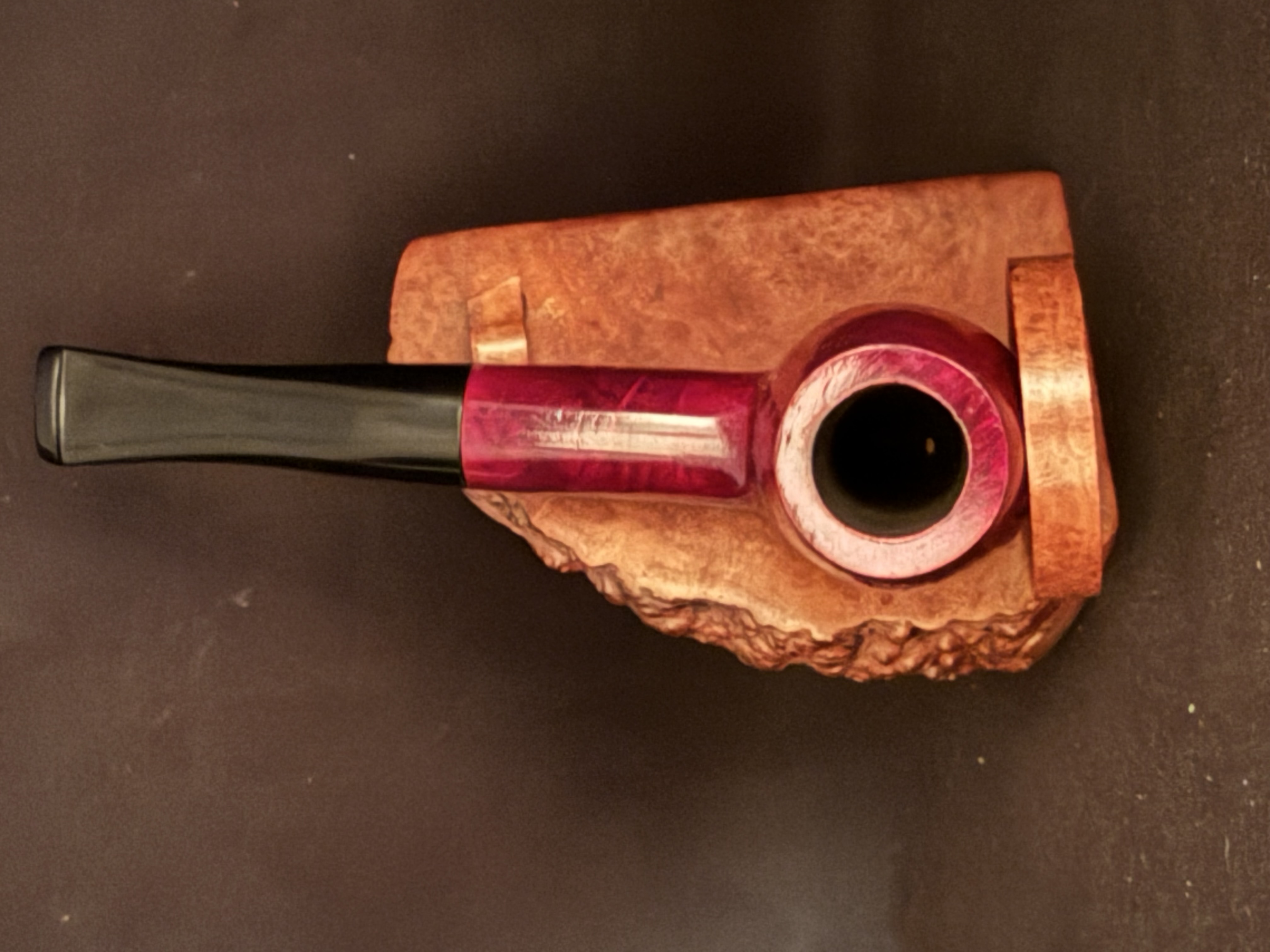 HSE BRUYERE Straight Billiard Red Smooth Briar Estate Pipe, Vulcanite Fishtail Stem, 9mm Filter 3