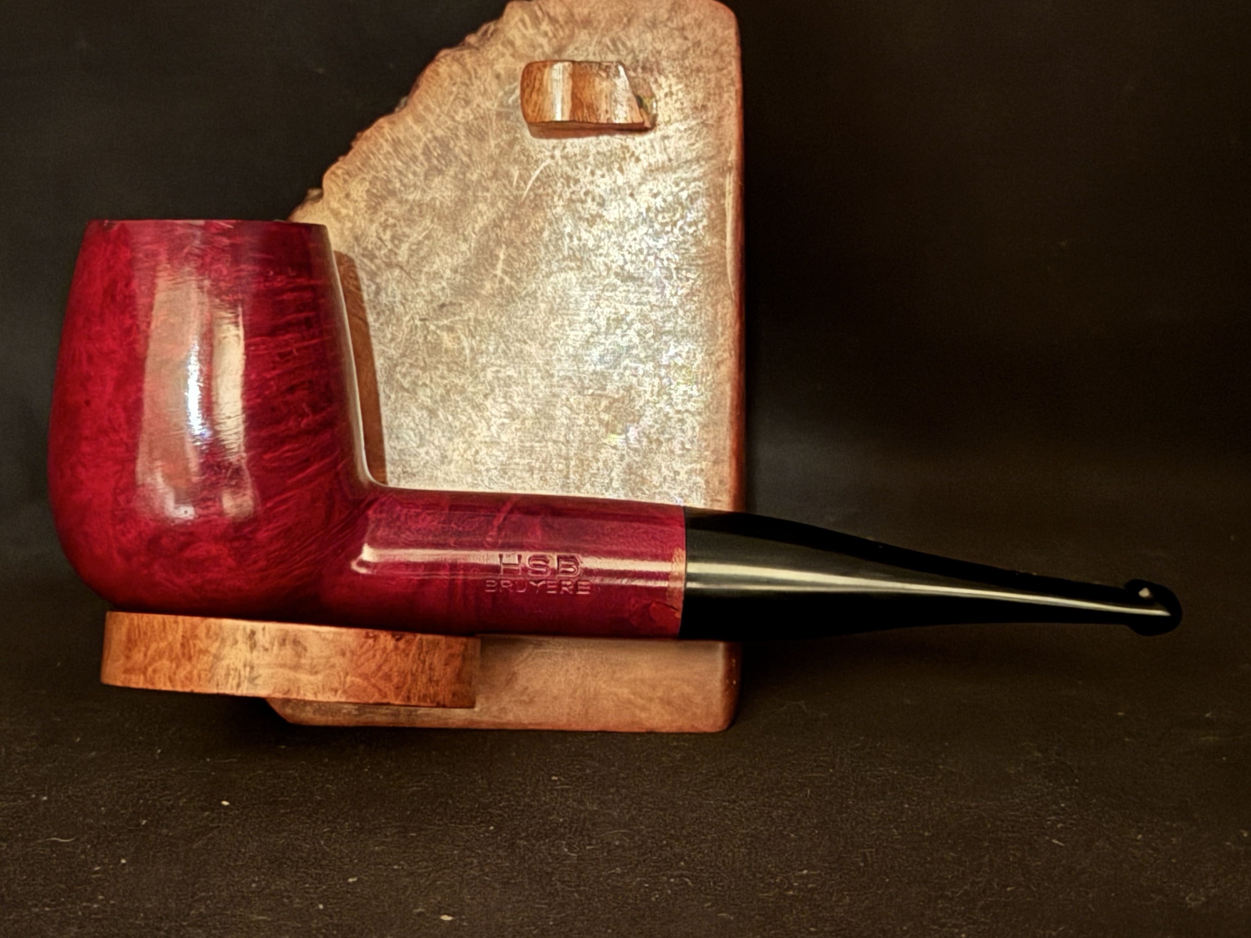 HSE BRUYERE Straight Billiard Red Smooth Briar Estate Pipe, Vulcanite Fishtail Stem, 9mm Filter 4