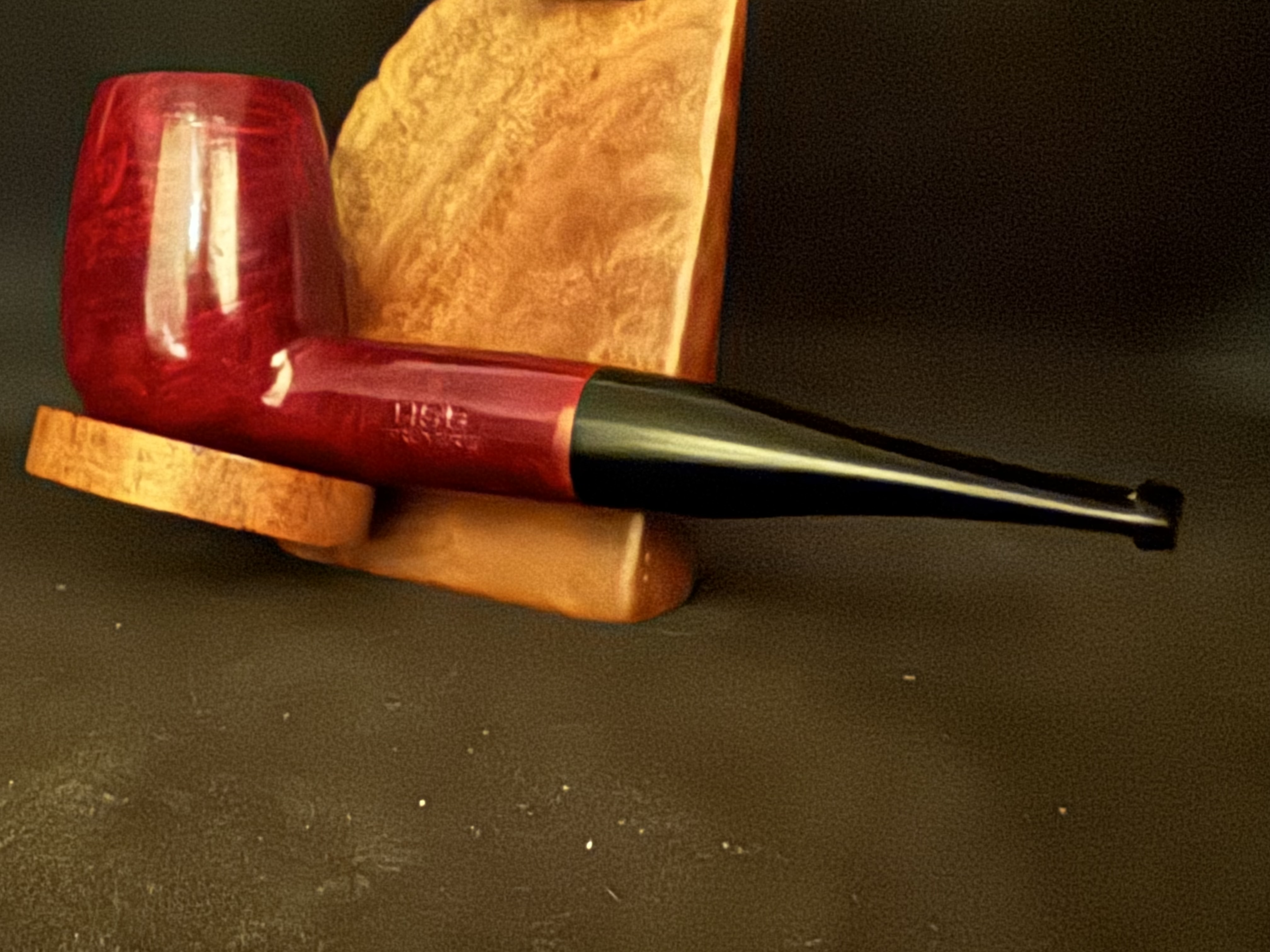 HSE BRUYERE Straight Billiard Red Smooth Briar Estate Pipe, Vulcanite Fishtail Stem, 9mm Filter 9