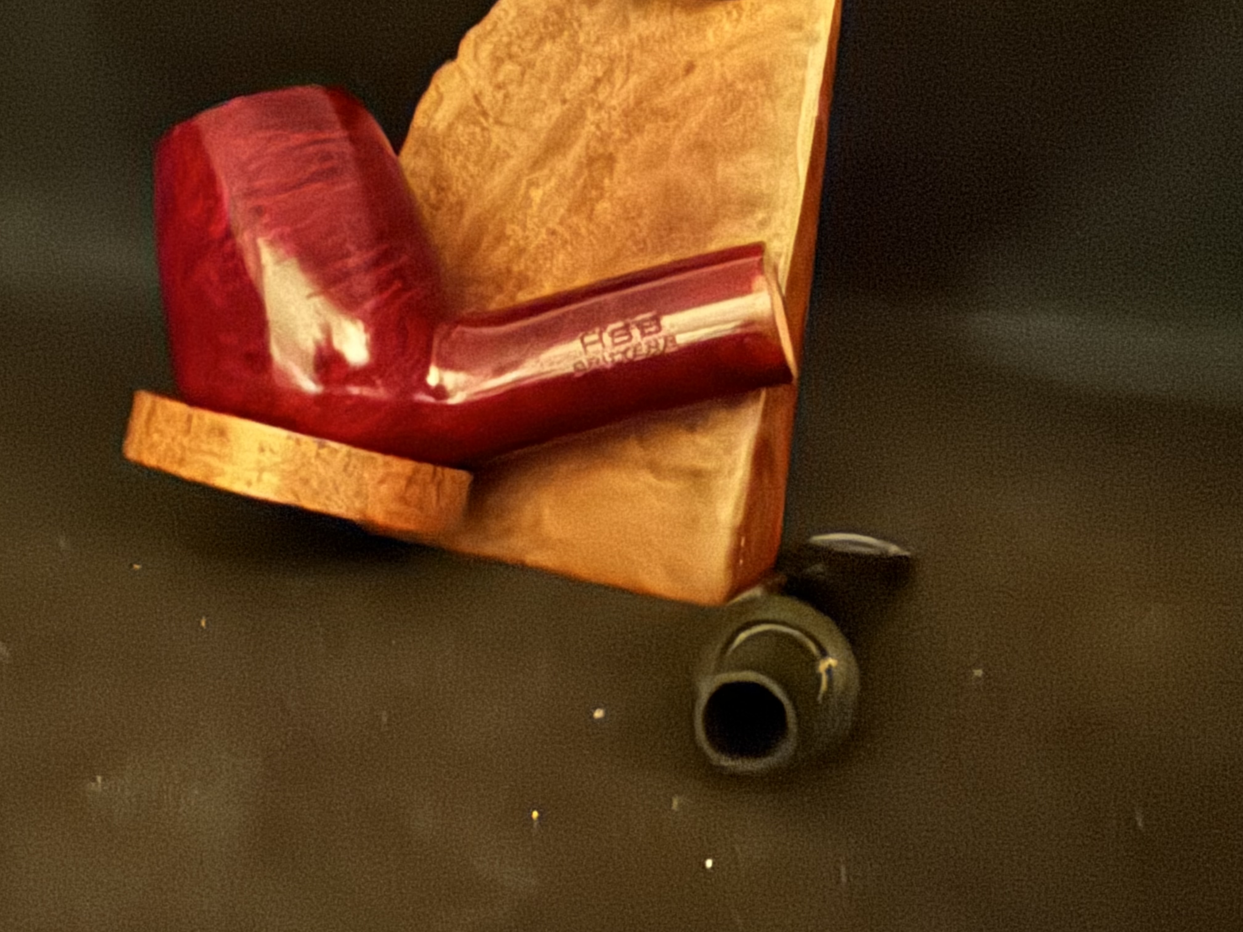 HSE BRUYERE Straight Billiard Red Smooth Briar Estate Pipe, Vulcanite Fishtail Stem, 9mm Filter 10