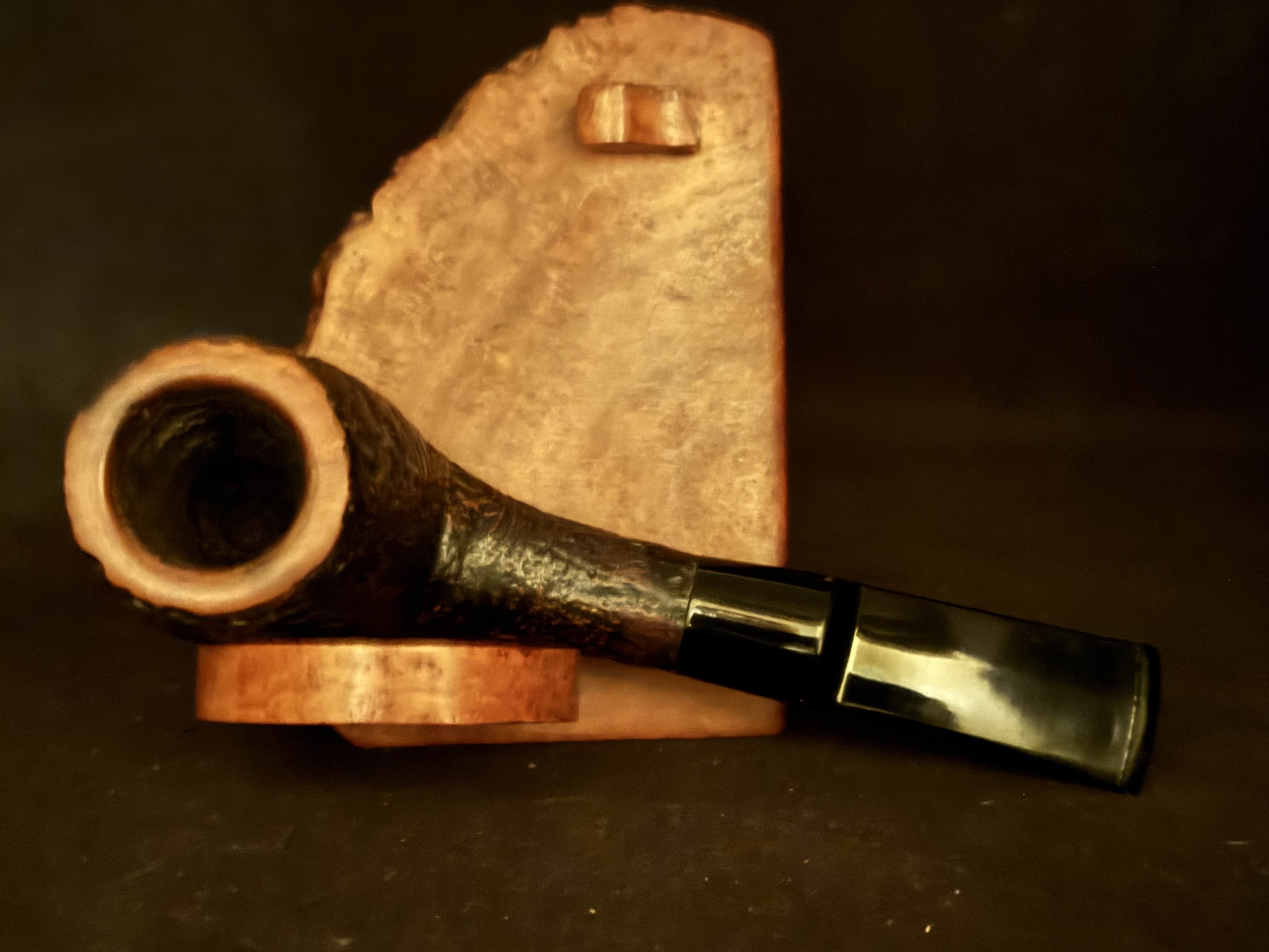 Rovera Sandblast Billiard Pot Estate Pipe - Acrylic Saddle Stem, 9mm Filter, Fishtail 5