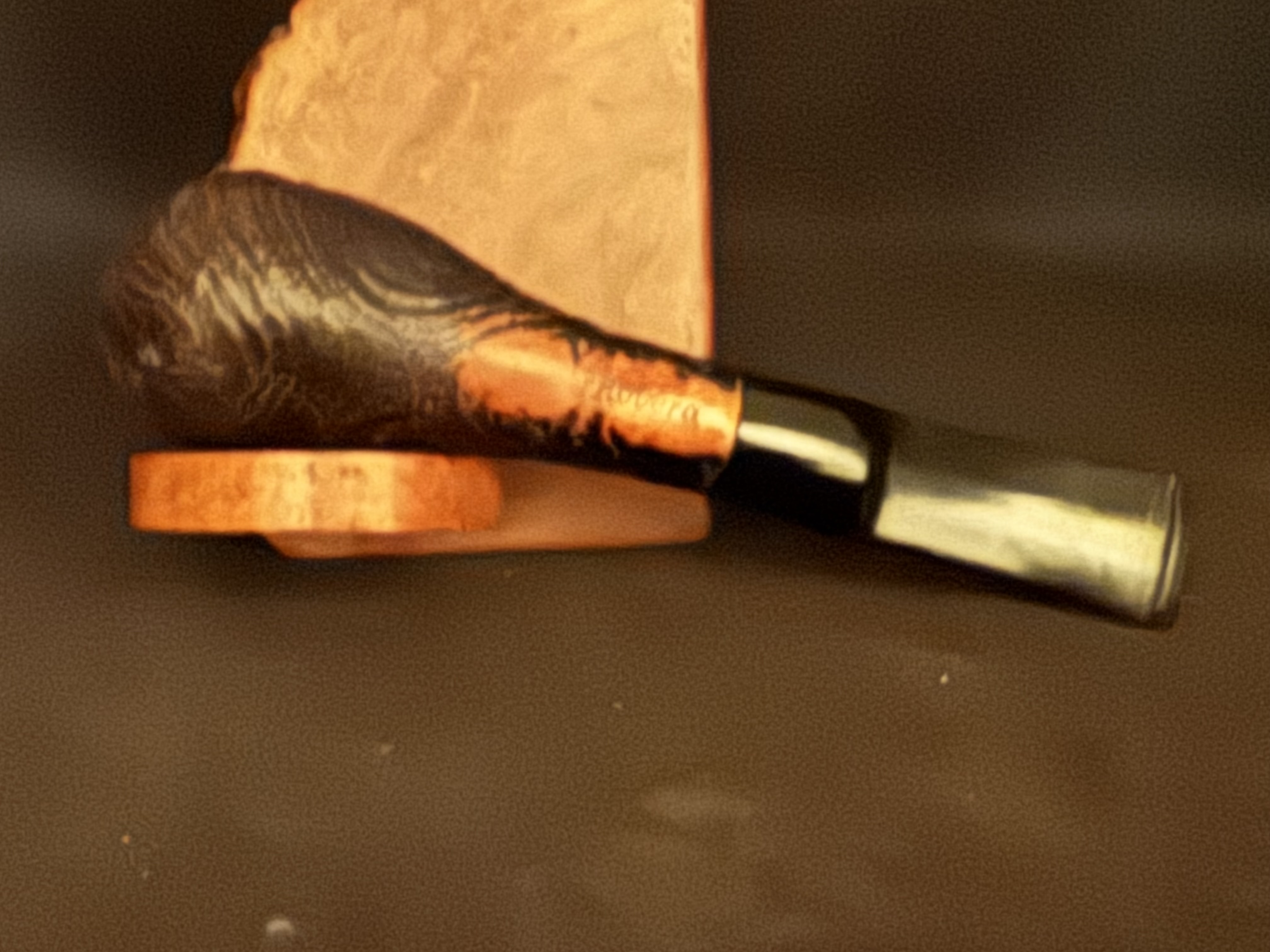 Rovera Sandblast Billiard Pot Estate Pipe - Acrylic Saddle Stem, 9mm Filter, Fishtail 6