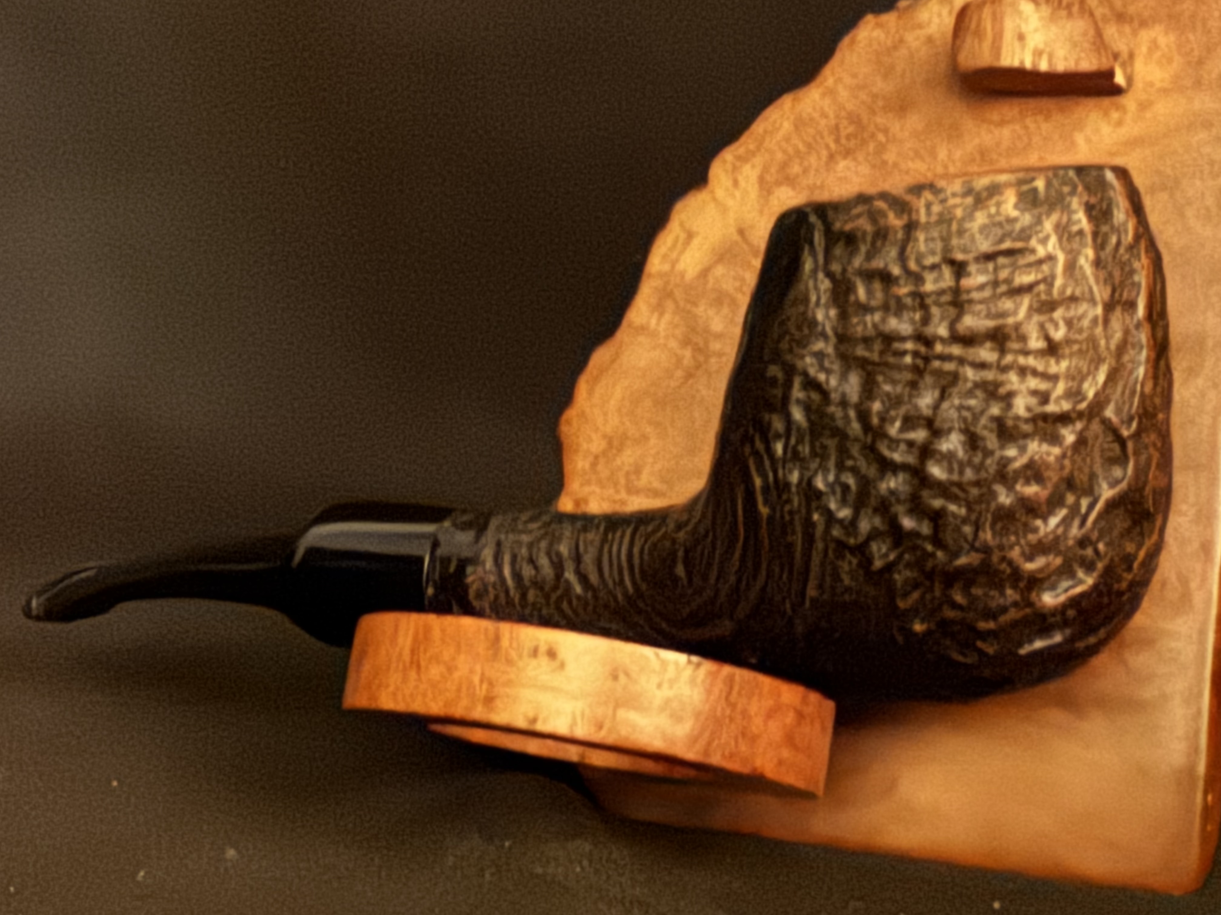 Rovera Sandblast Billiard Pot Estate Pipe - Acrylic Saddle Stem, 9mm Filter, Fishtail 8