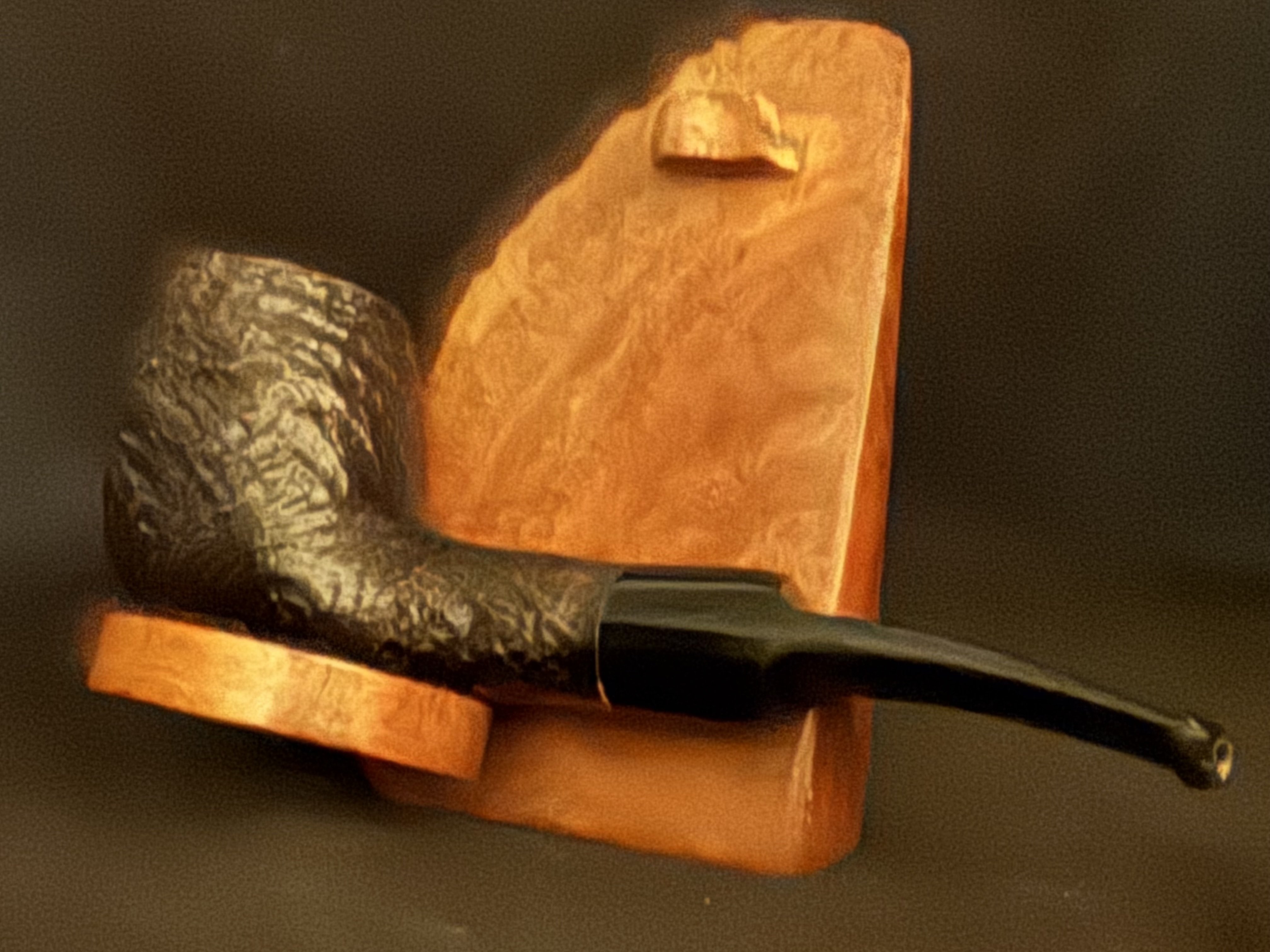 Rovera Sandblast Billiard Pot Estate Pipe - Acrylic Saddle Stem, 9mm Filter, Fishtail 9