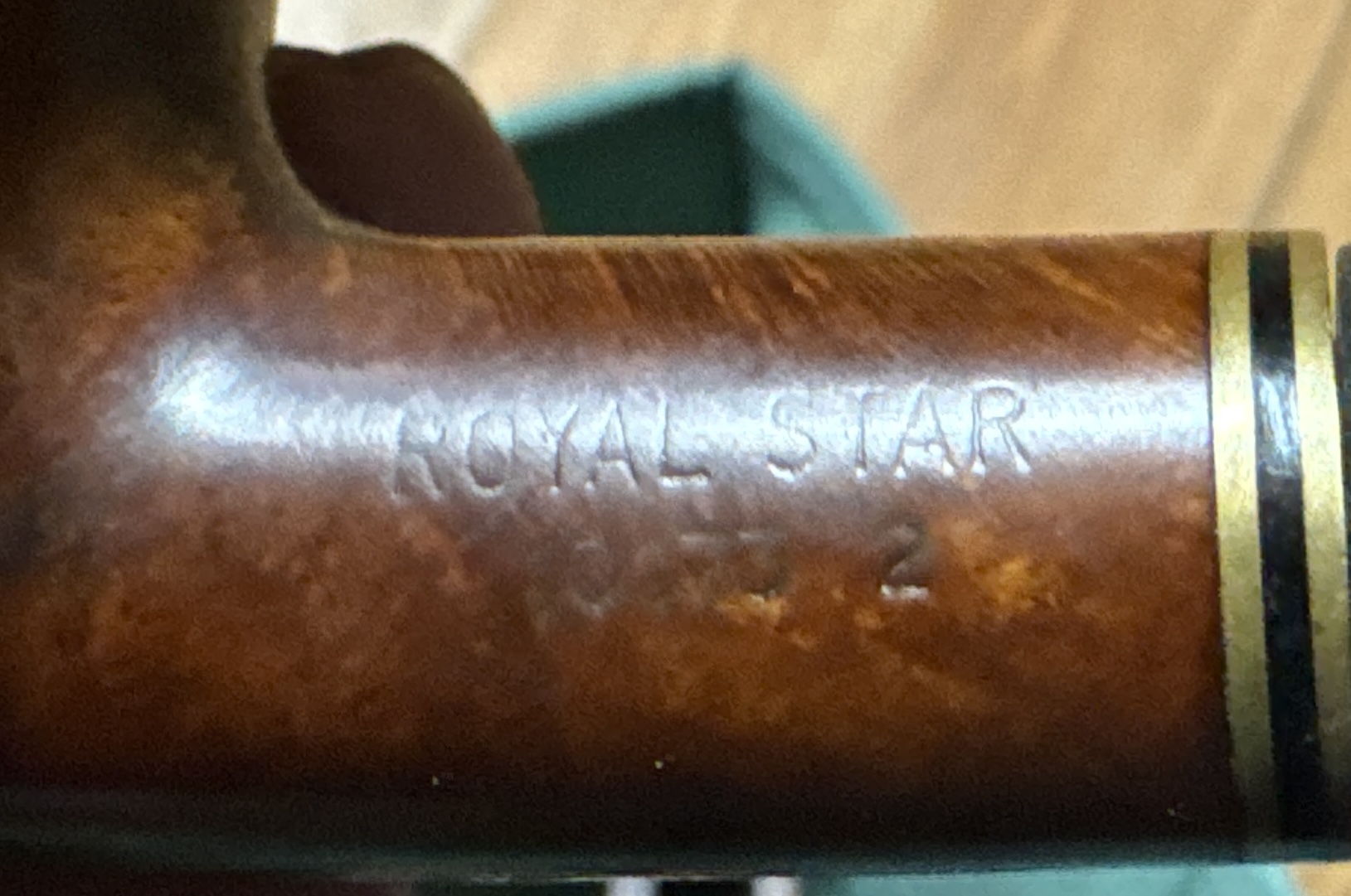 Royal Star Smooth Bent Billiard Estate Pipe - Brass Line Band, Saddle Stem, 9mm Filter 12