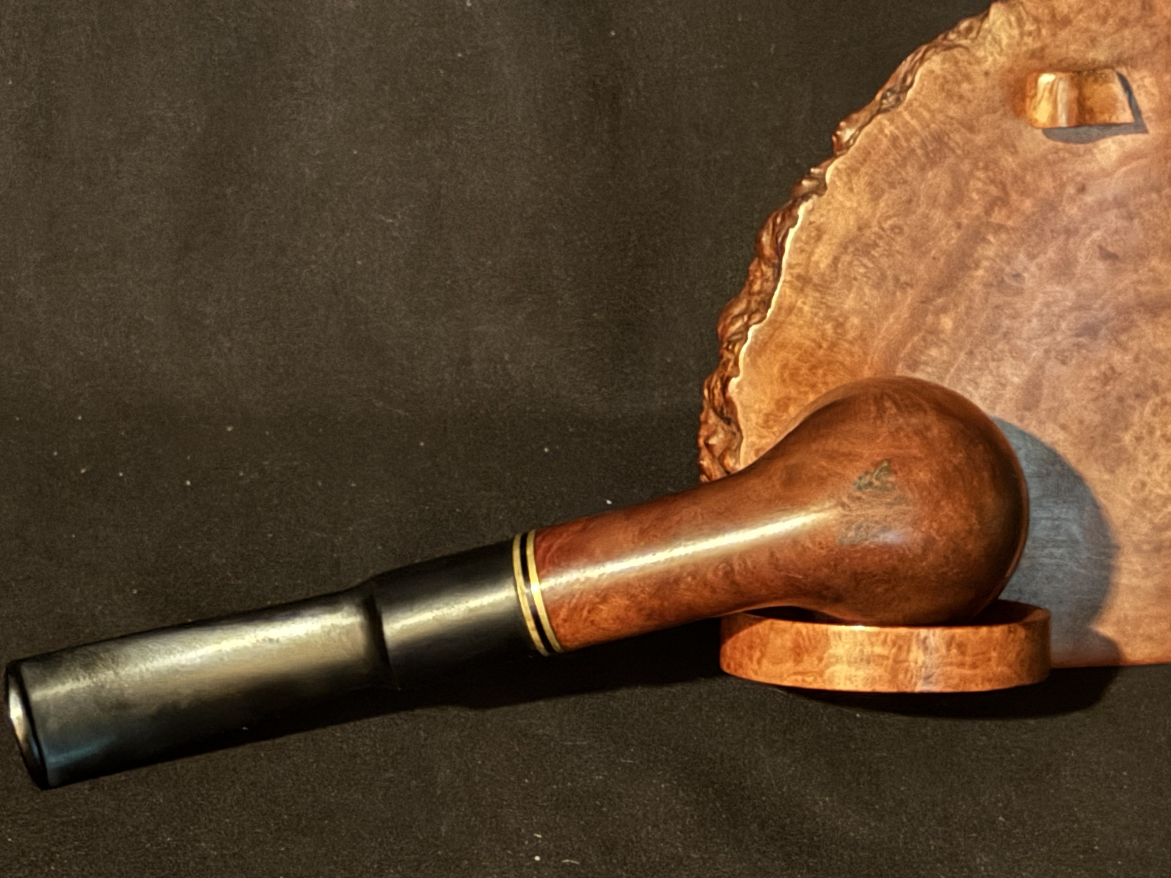 Royal Star Smooth Bent Billiard Estate Pipe - Brass Line Band, Saddle Stem, 9mm Filter 6