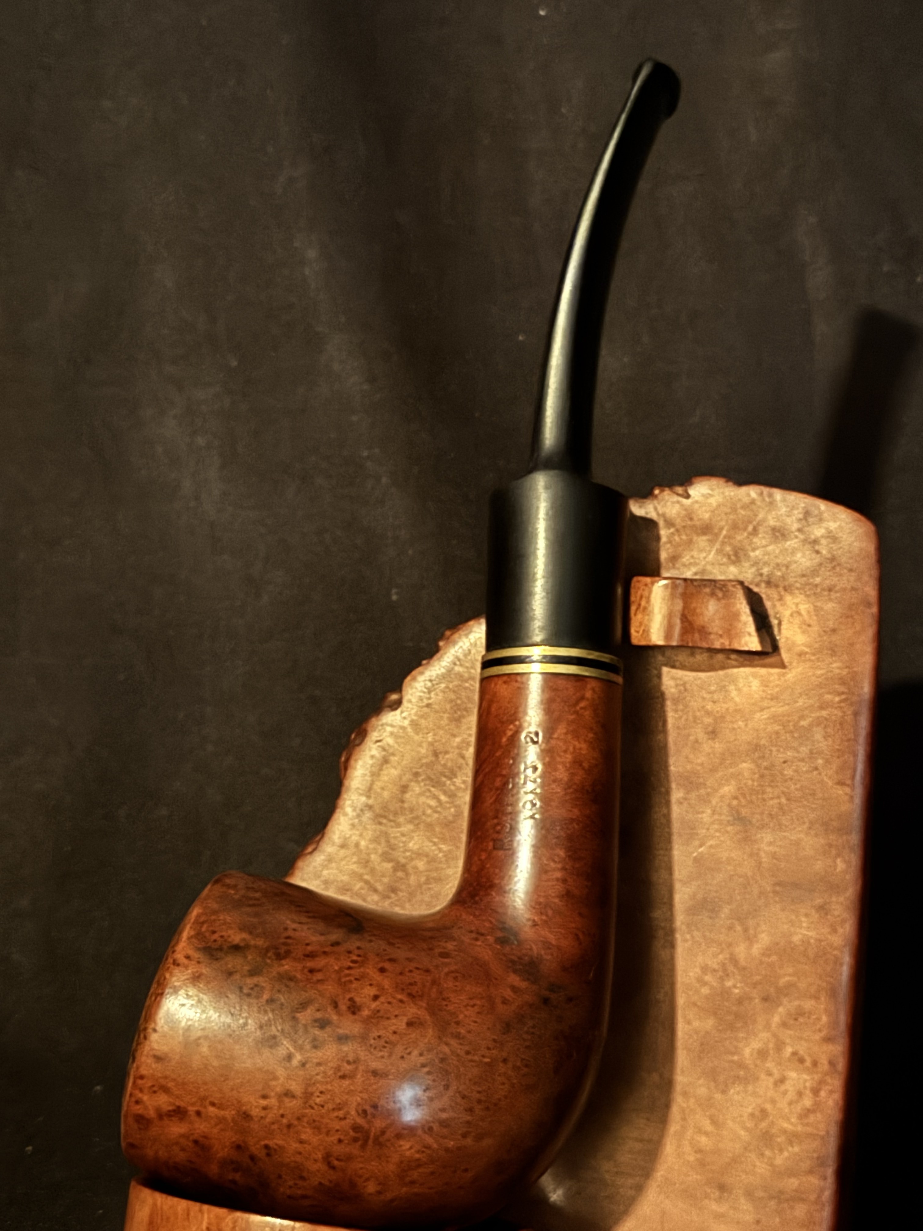 Royal Star Smooth Bent Billiard Estate Pipe - Brass Line Band, Saddle Stem, 9mm Filter 2