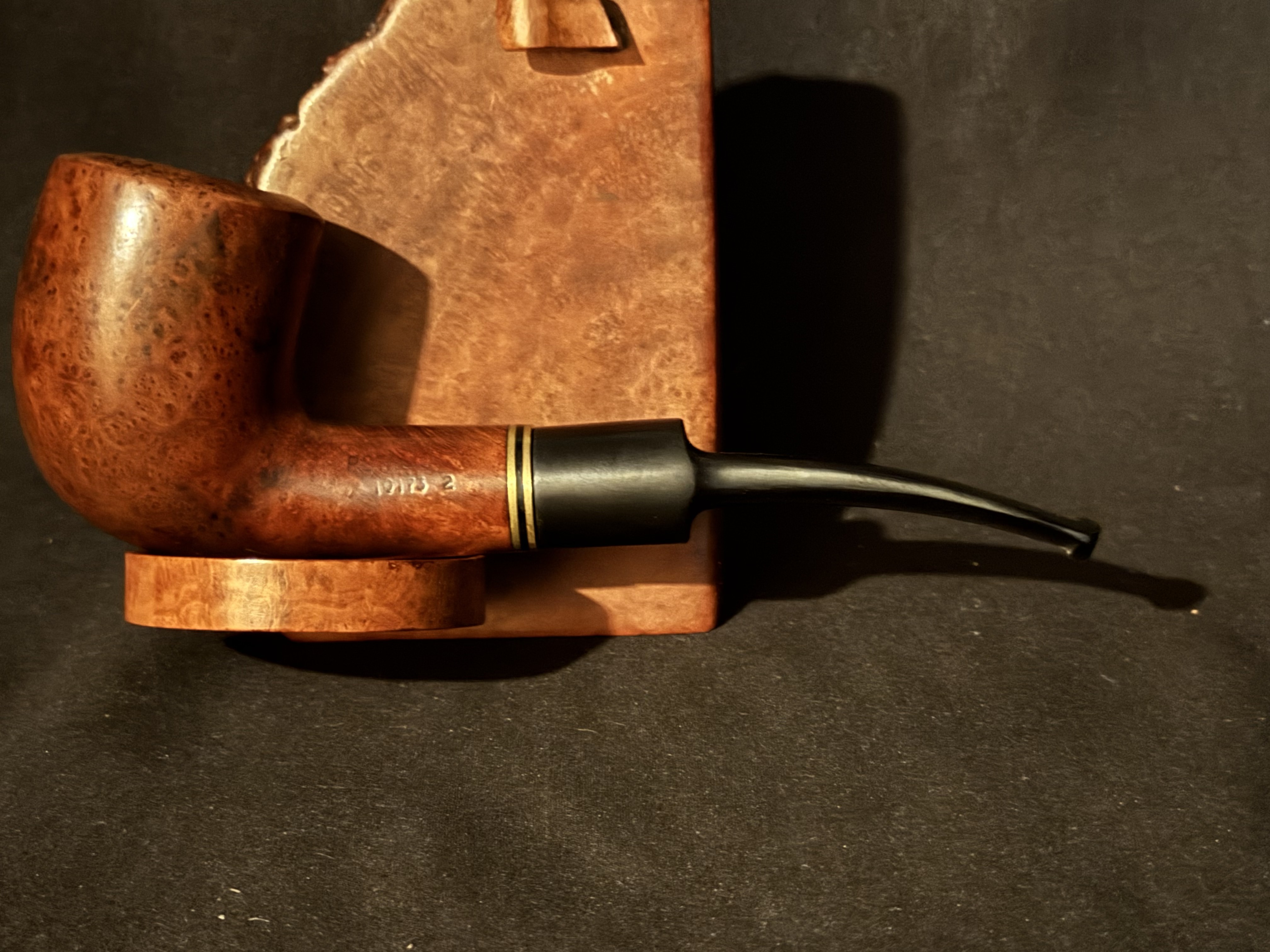 Royal Star Smooth Bent Billiard Estate Pipe - Brass Line Band, Saddle Stem, 9mm Filter 3