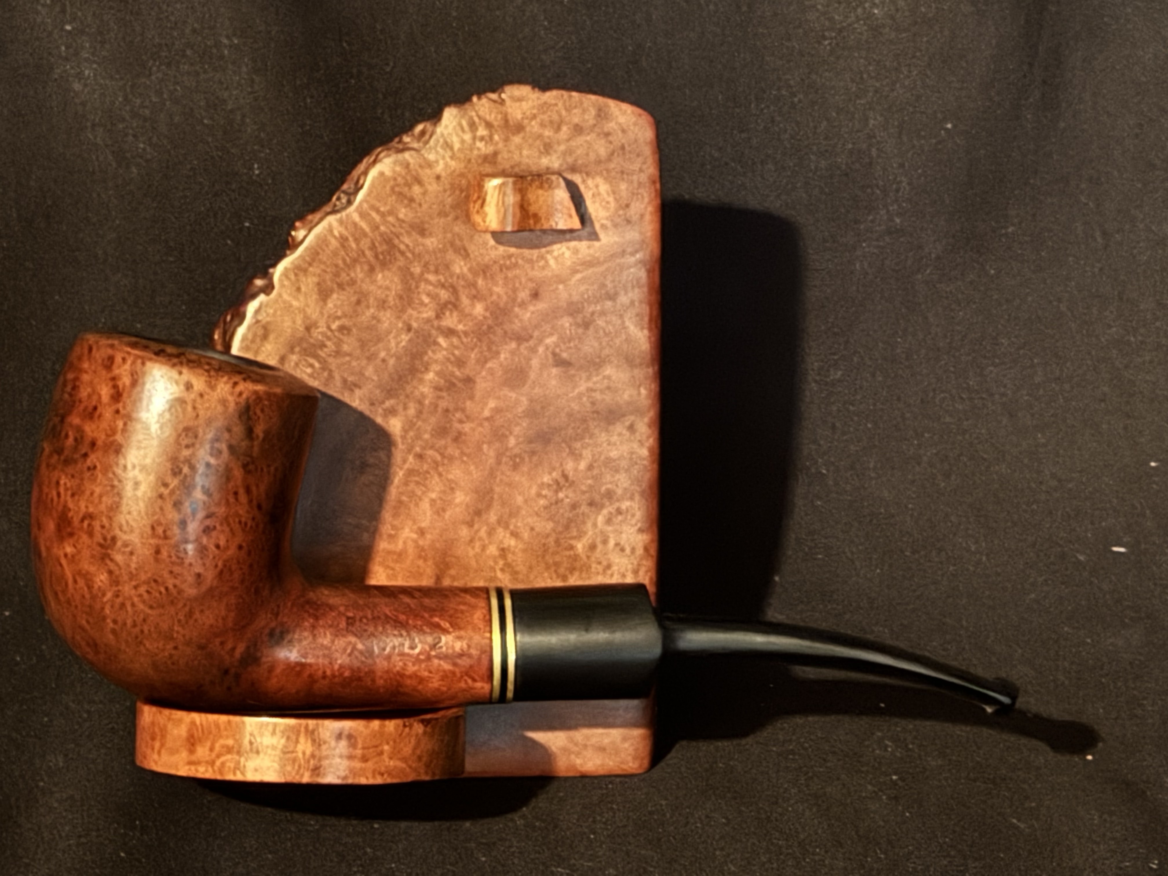 Royal Star Smooth Bent Billiard Estate Pipe - Brass Line Band, Saddle Stem, 9mm Filter 7