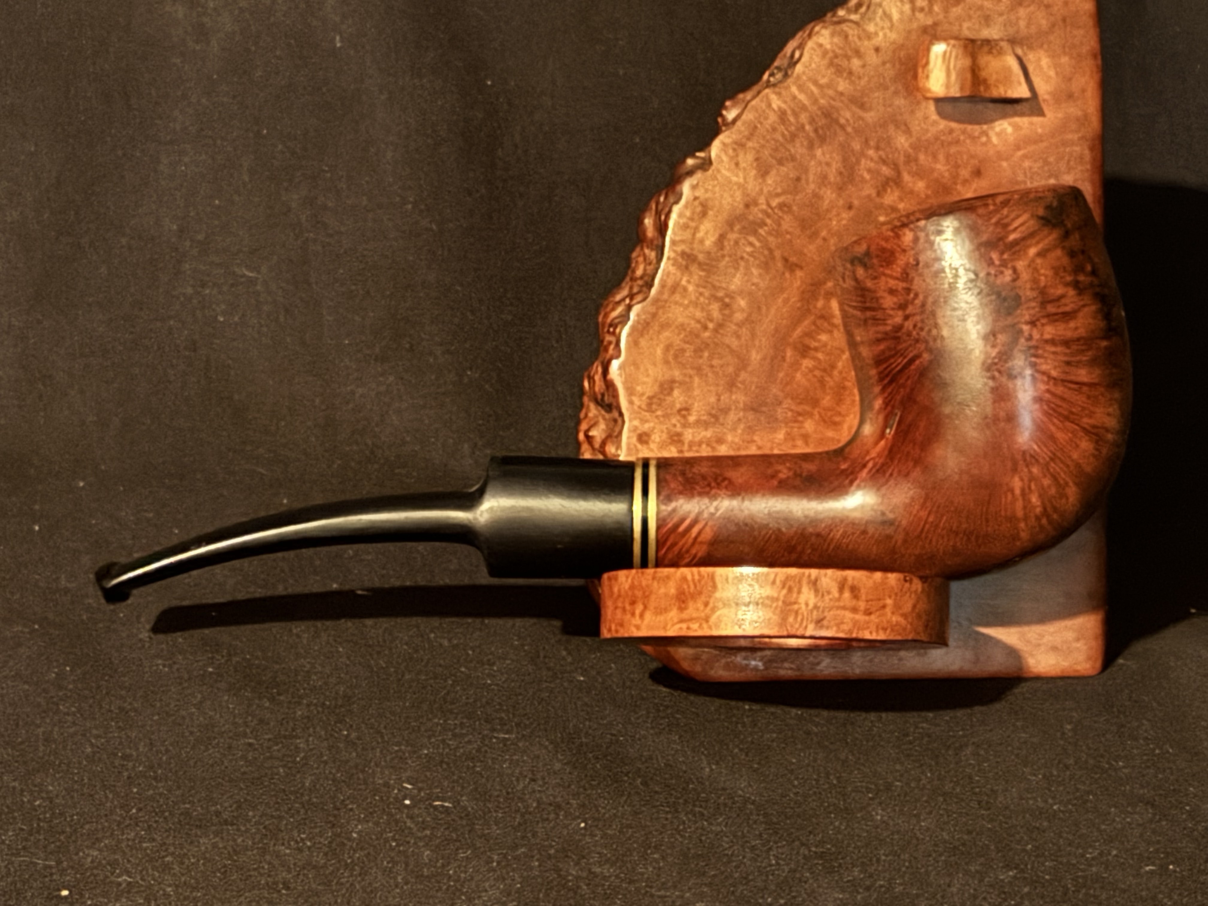 Royal Star Smooth Bent Billiard Estate Pipe - Brass Line Band, Saddle Stem, 9mm Filter 4