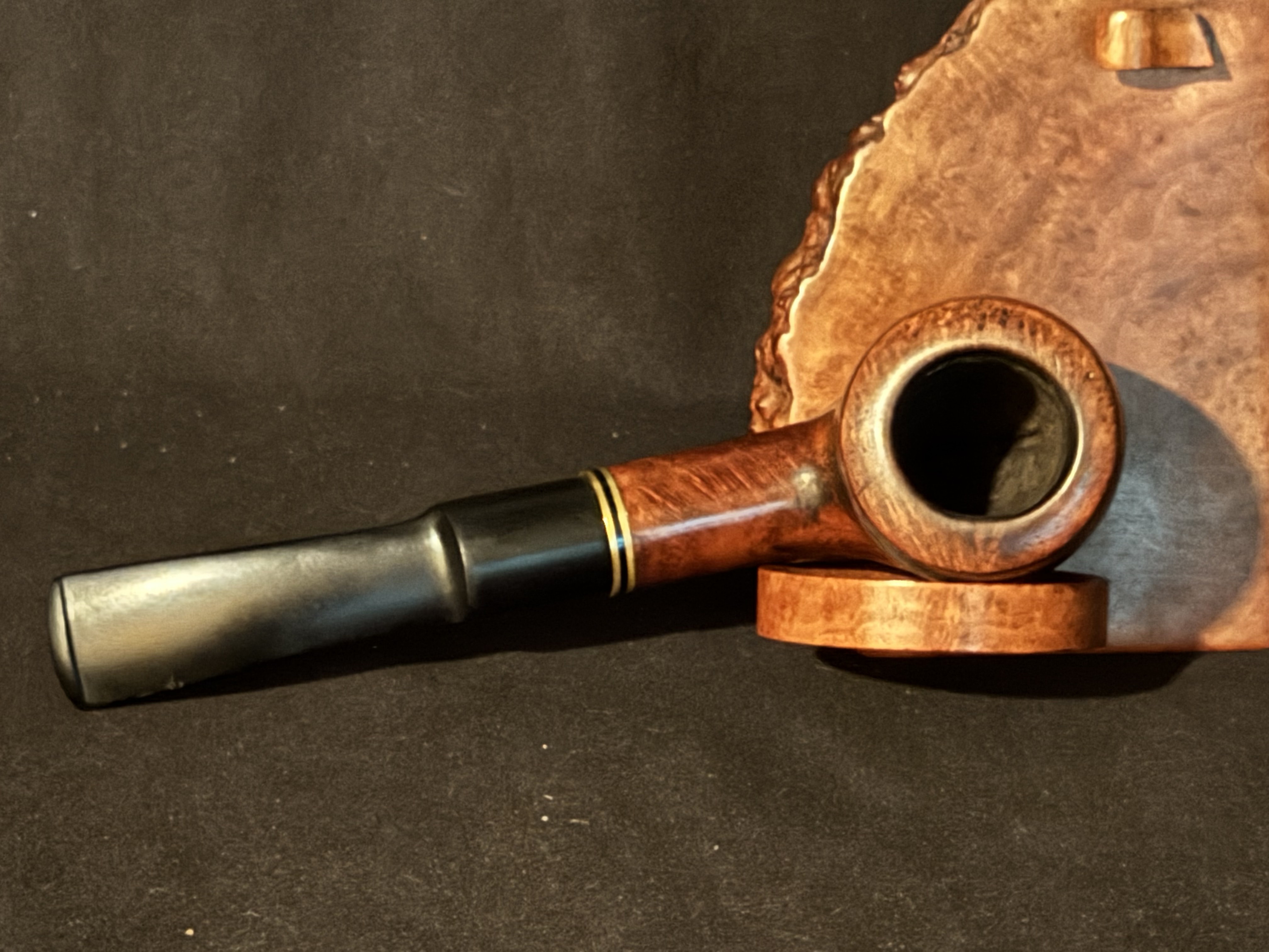 Royal Star Smooth Bent Billiard Estate Pipe - Brass Line Band, Saddle Stem, 9mm Filter 5