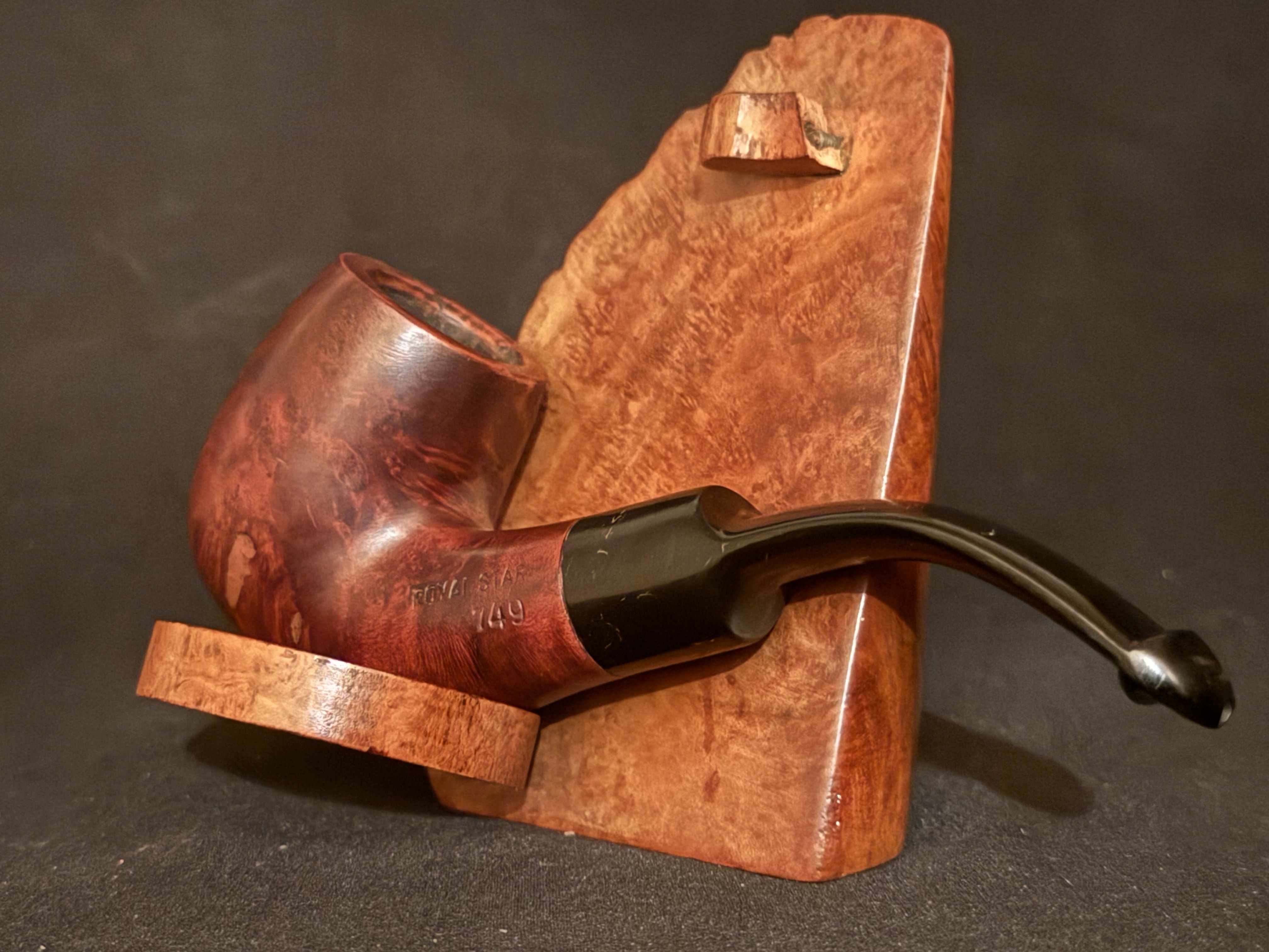 Royal Star 749 Smooth Bent Billiard Estate Pipe, Vulcanite Saddle P-Lip Stem 8