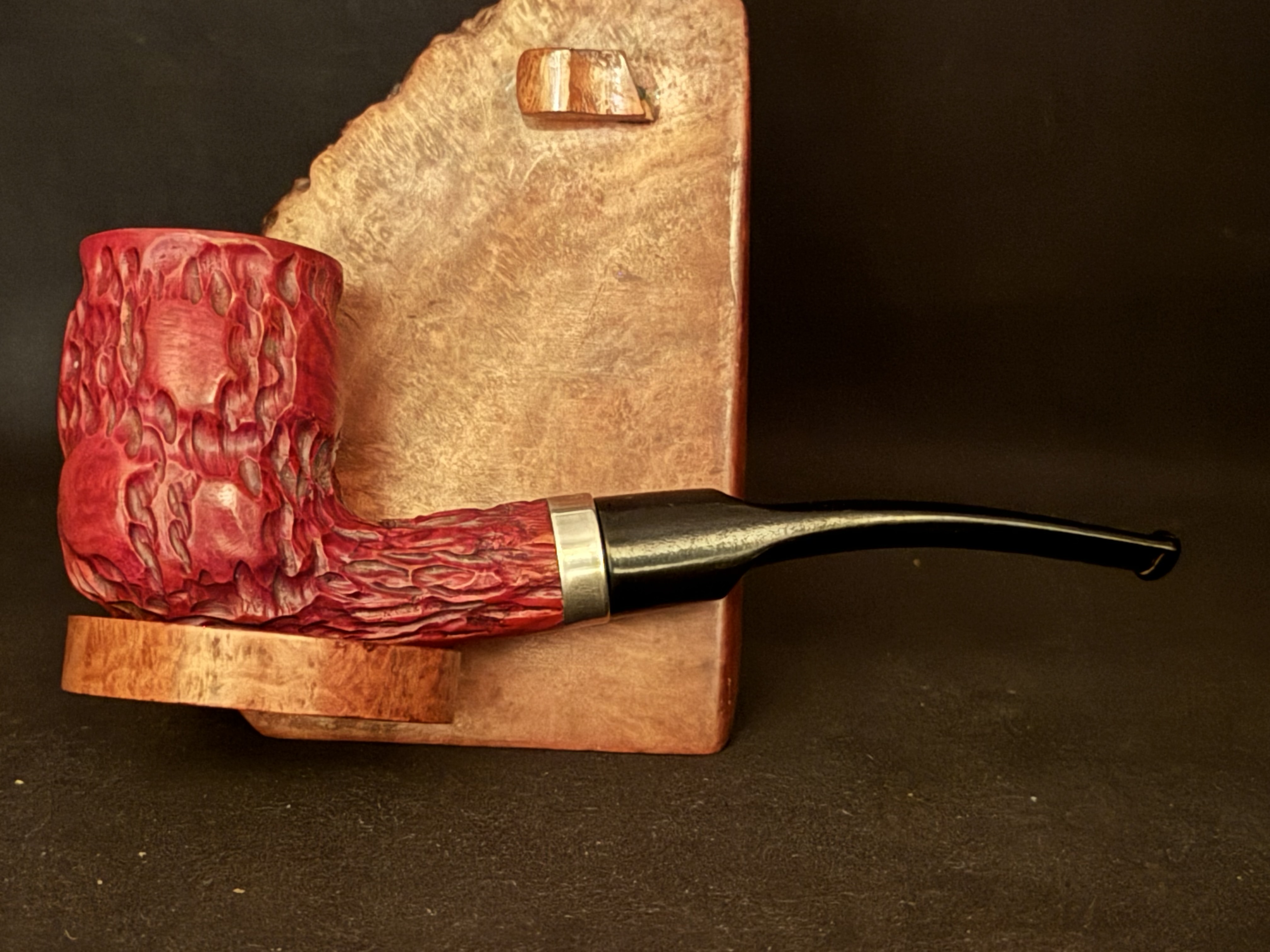 Morris Real Briar Straight Billiard Red Rustic Estate Pipe - Unsmoked, Metal Band, Vulcanite Fishtail Stem 3