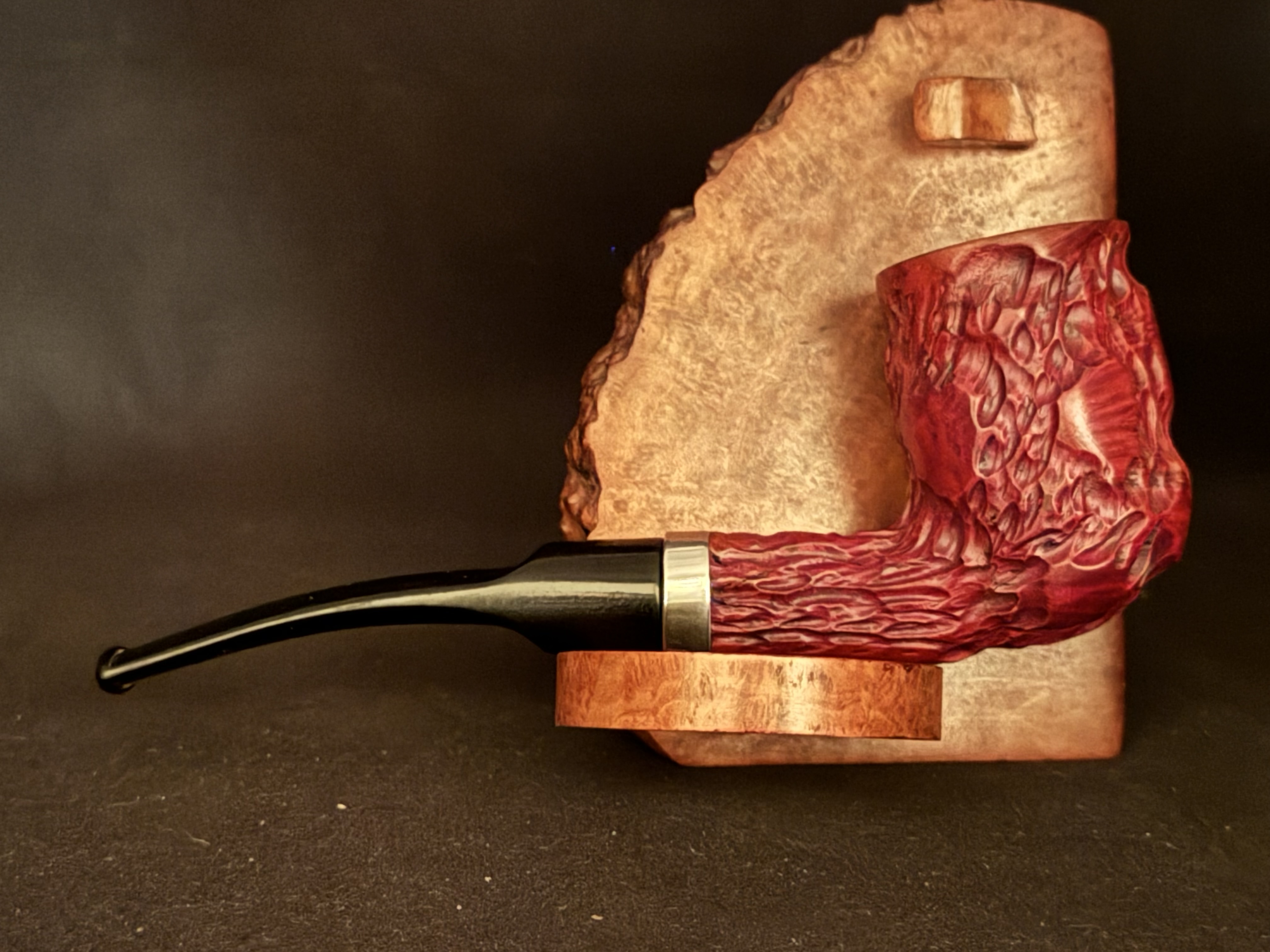 Morris Real Briar Straight Billiard Red Rustic Estate Pipe - Unsmoked, Metal Band, Vulcanite Fishtail Stem 6