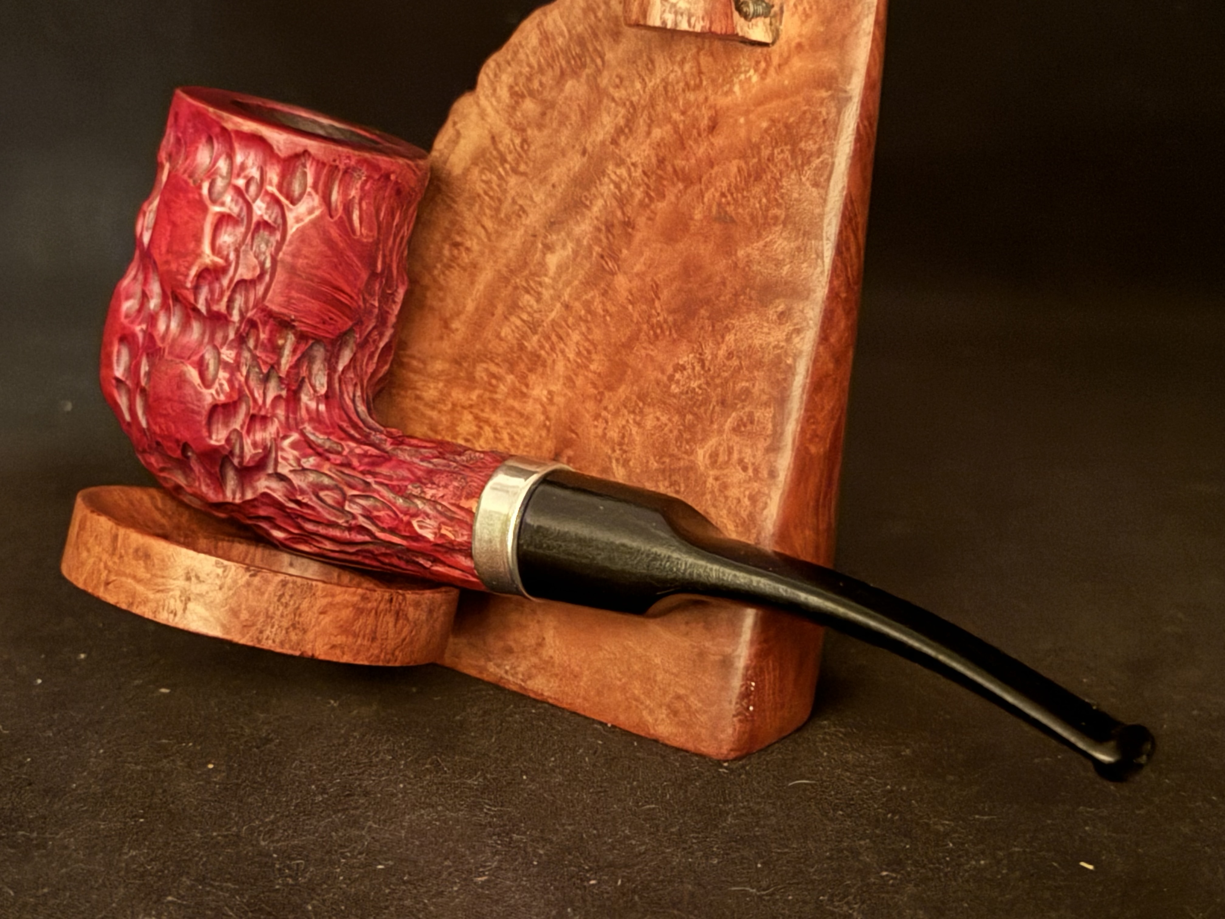 Morris Real Briar Straight Billiard Red Rustic Estate Pipe - Unsmoked, Metal Band, Vulcanite Fishtail Stem 7